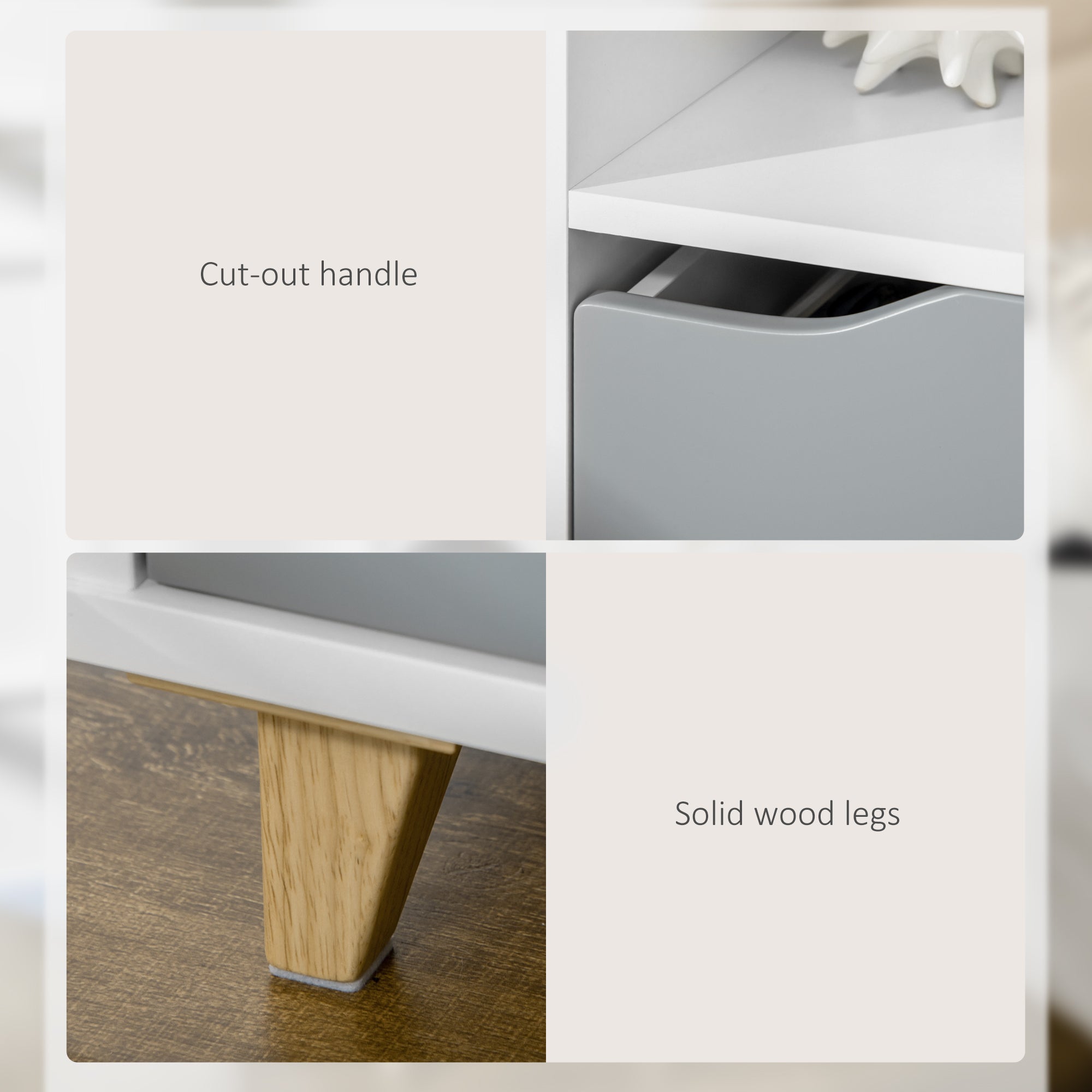 HOMCOM Modern Bedside Table, Side End Table with Shelf, Drawer and Wood Legs, 36.8cmx33cmx43.8cm, White and Grey - North Peak Garden Furniture