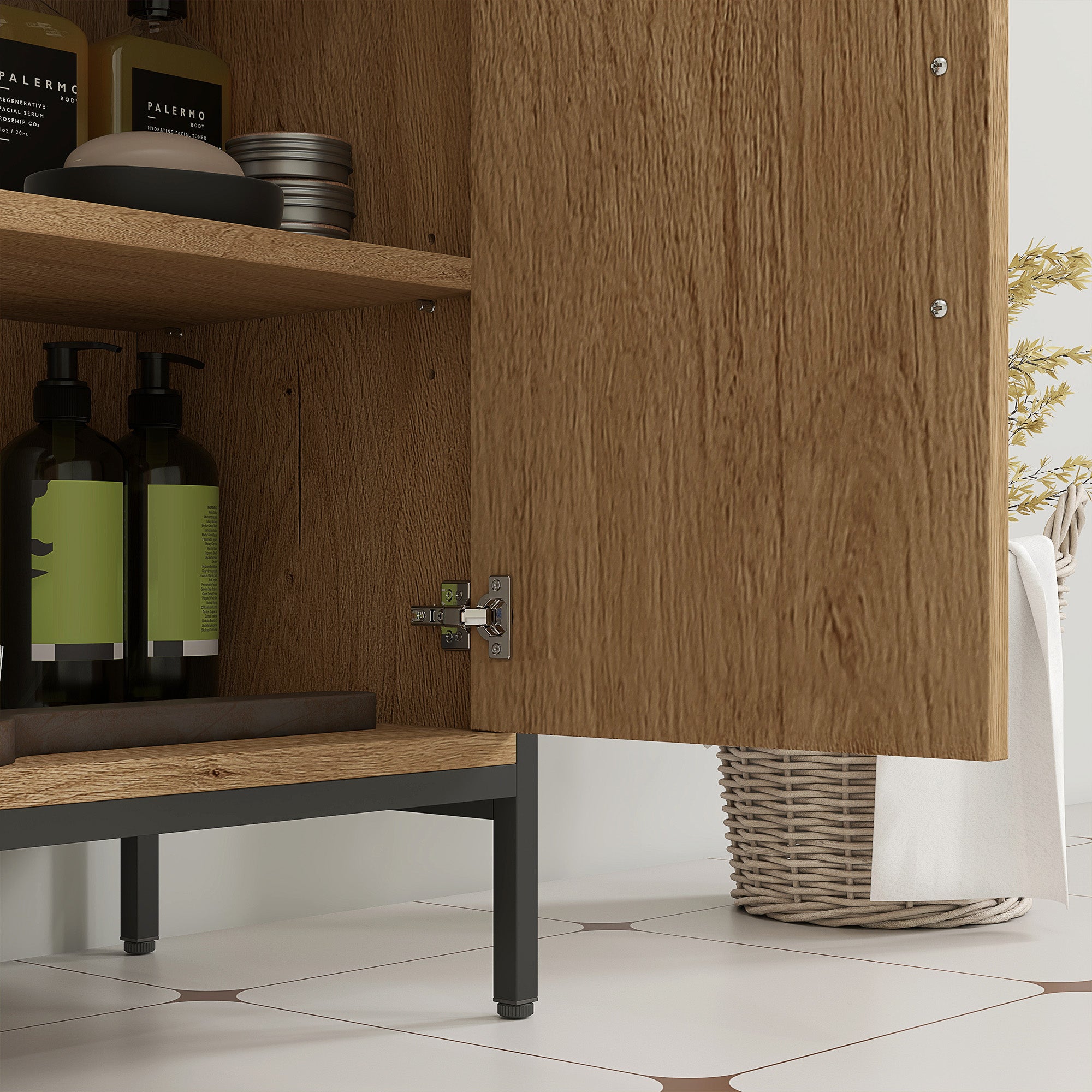HOMCOM Bathroom Vanity Unit, Under Sink Storage Cabinet with 2 Doors, Adjustable Shelf for Basin without or with Pedestal, Oak - North Peak Garden Furniture
