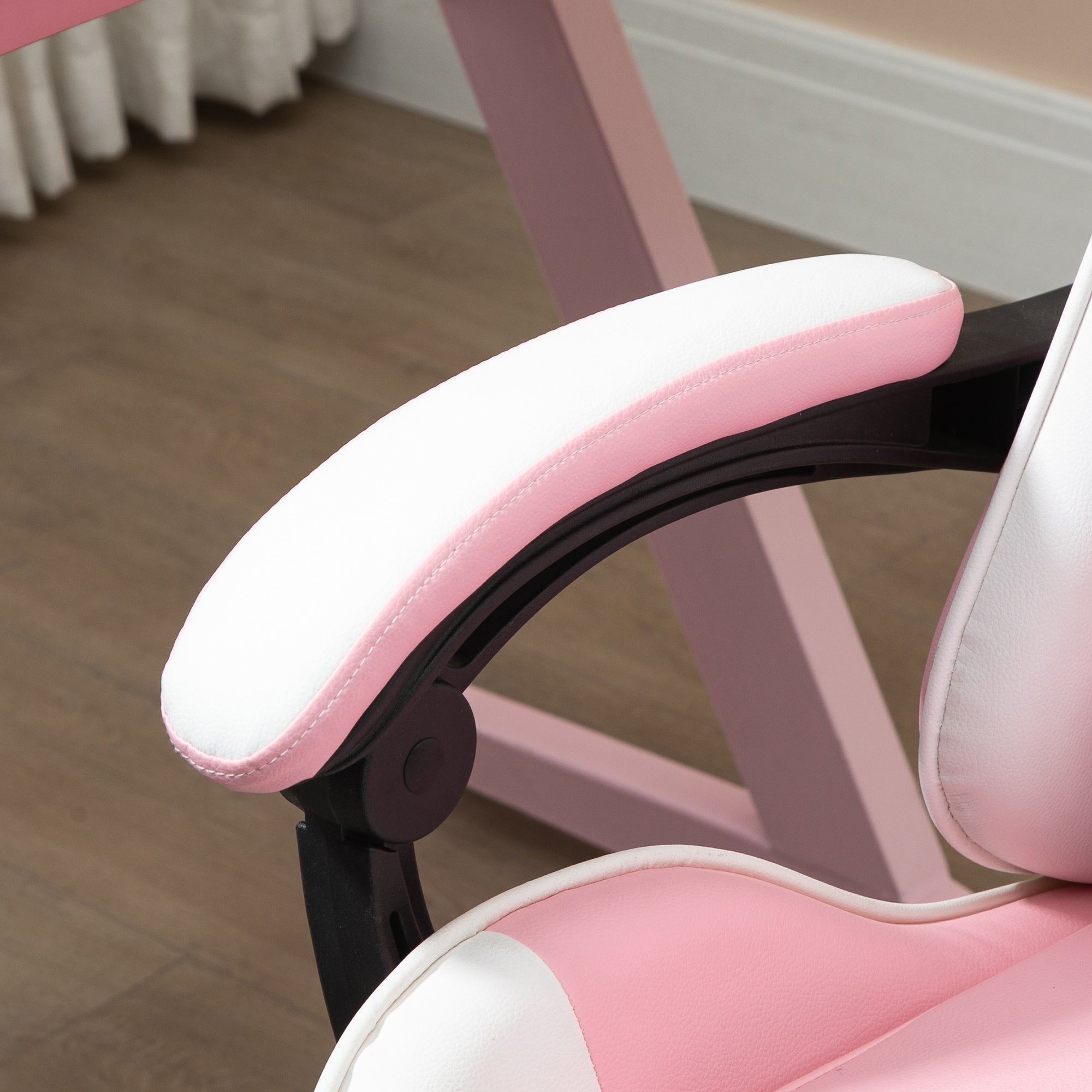 Vinsetto Pink Computer Gaming Chair, Desk Chair with 135° Reclining Back and Retractable Footrest, Adjustable PU Leather Lumbar Support and Headrest, Steel Base for Adults, Girls - North Peak Garden Furniture