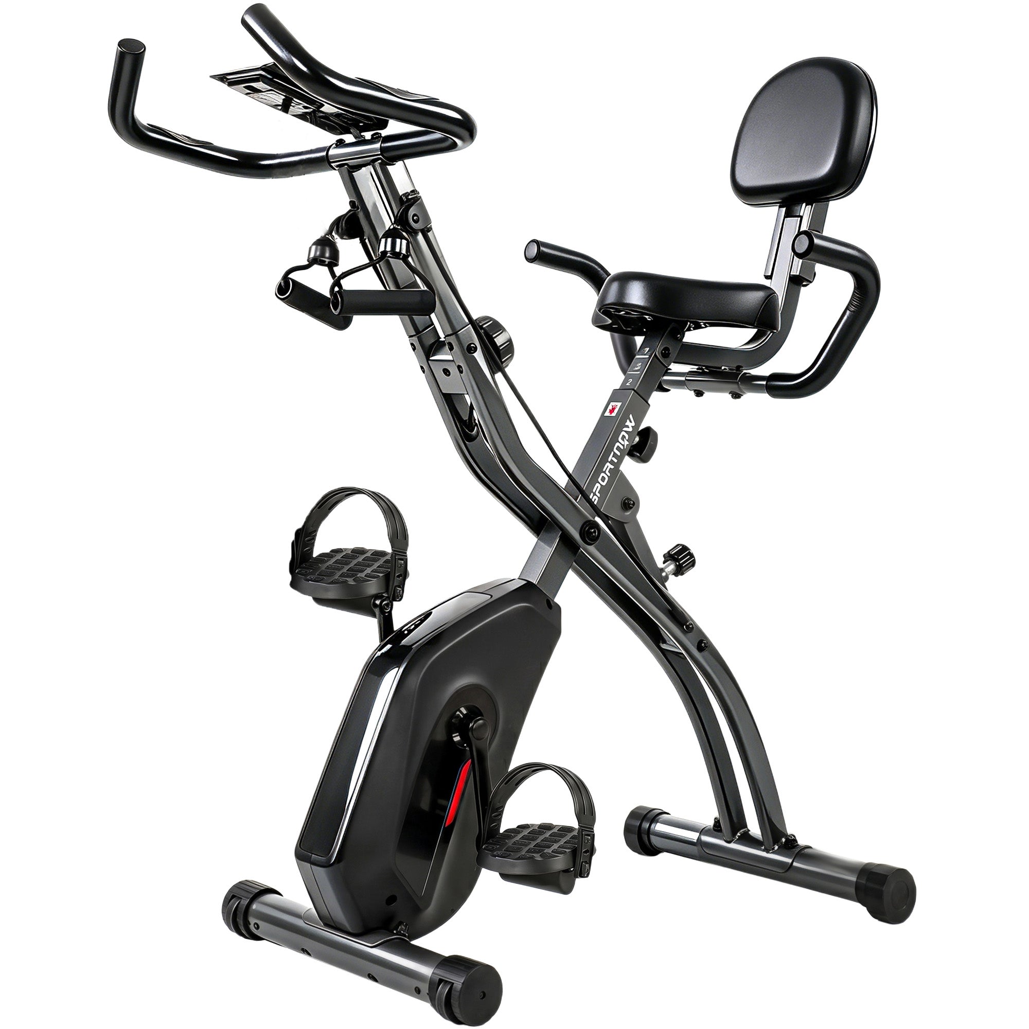 SPORTNOW 4-In-1 Folding Exercise Bike with Resistance Bands, Bluetooth App, 8-Level Magnetic Resistance, LCD Display, Black