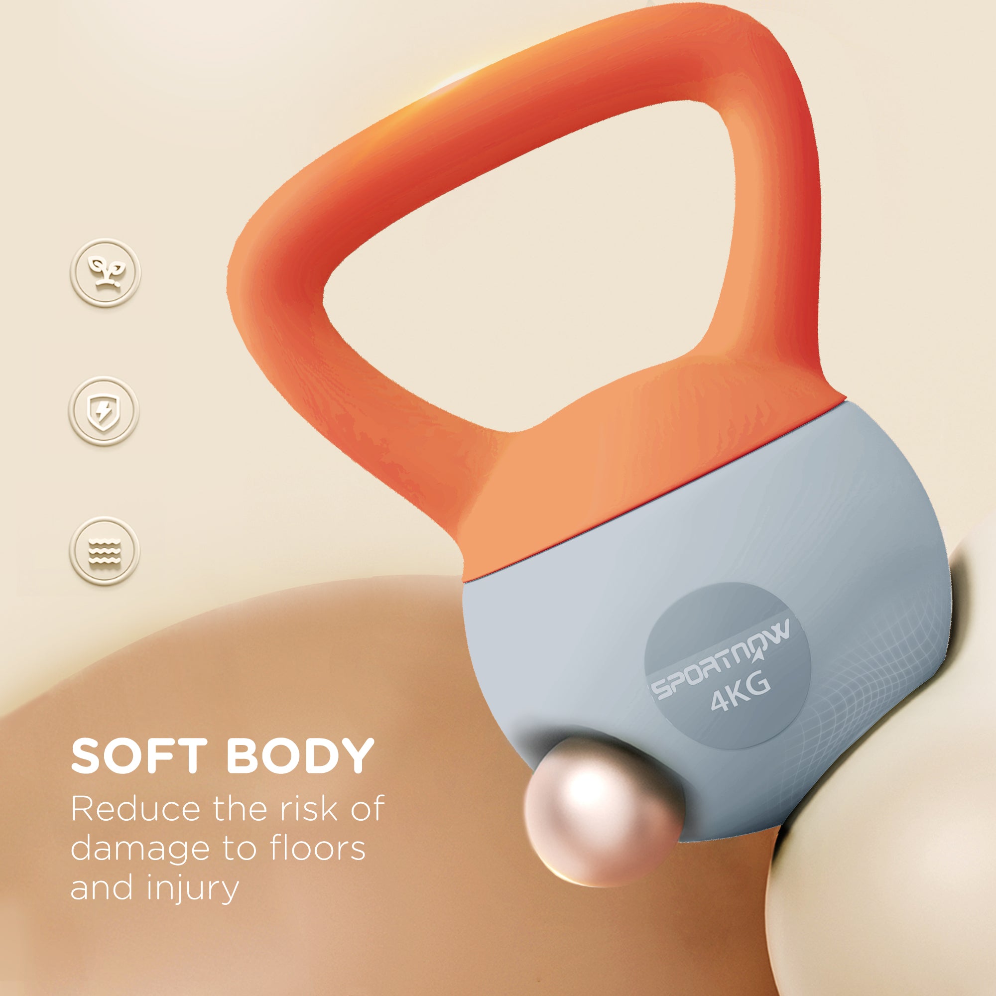 SPORTNOW Soft Kettlebell, 4kg Kettle Bell with Non-Slip Handle for Home Gym Weight Lifting and Strength Training, Orange and Grey - North Peak Garden Furniture