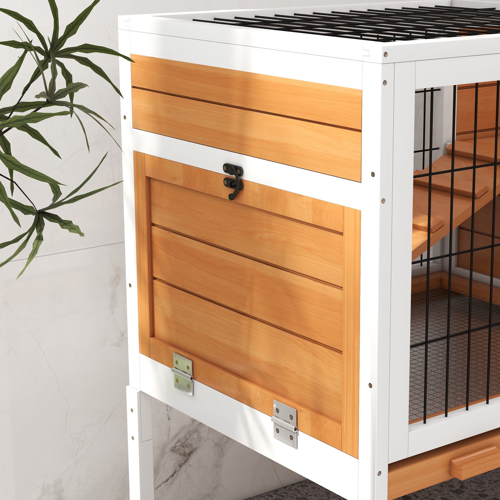 PawHut Wooden Rabbit Hutch, Guinea Pig Cage, with Removable Tray, Openable Roof - North Peak Garden Furniture