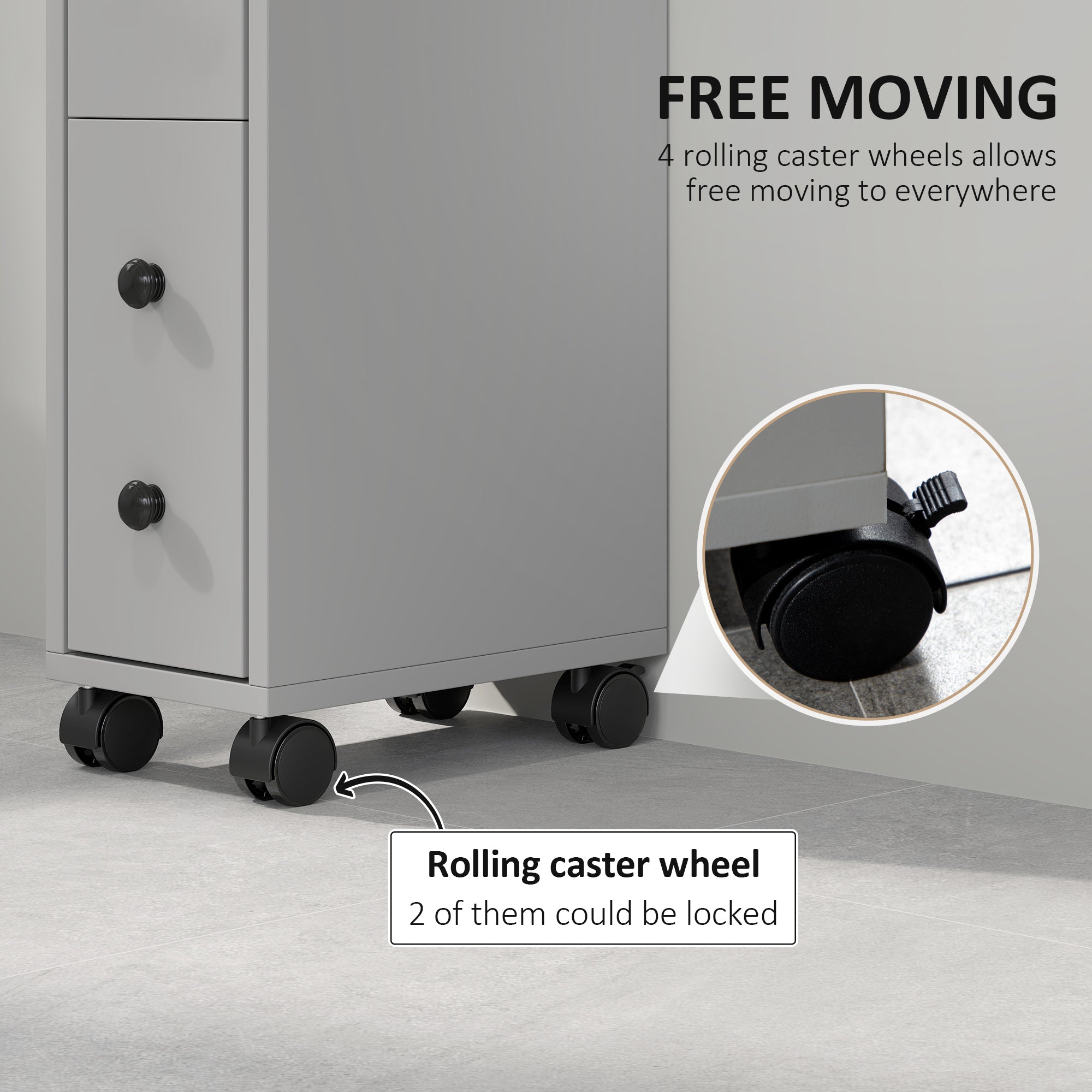 kleankin Slimline Bathroom Storage Cabinet - Grey - North Peak Garden Furniture