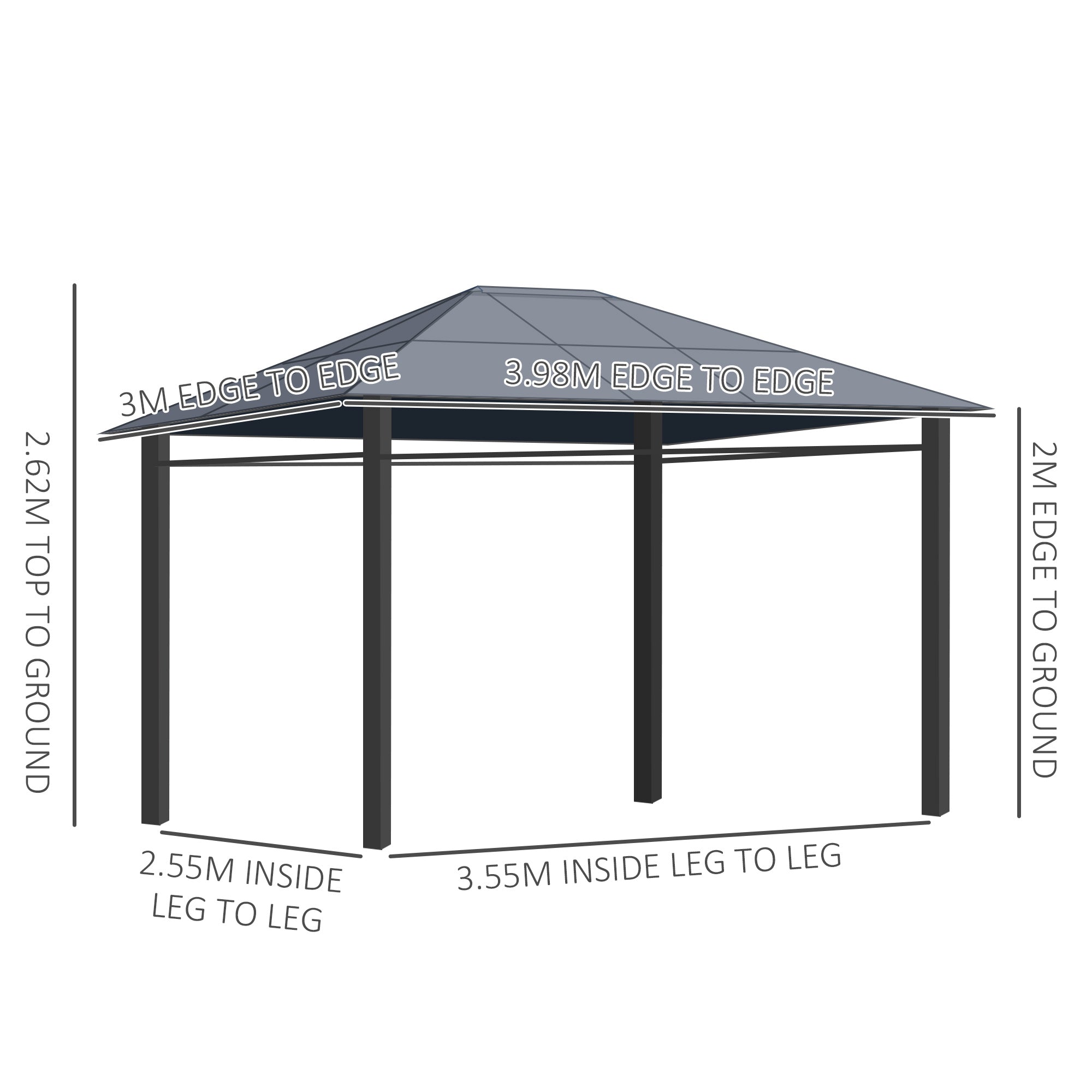 Outsunny Hardtop Gazebo Garden Pavilion with UV Resistant Polycarbonate Roof, Curtains, Steel & Aluminium Frame, 3 x 4m, Grey - North Peak Garden Furniture