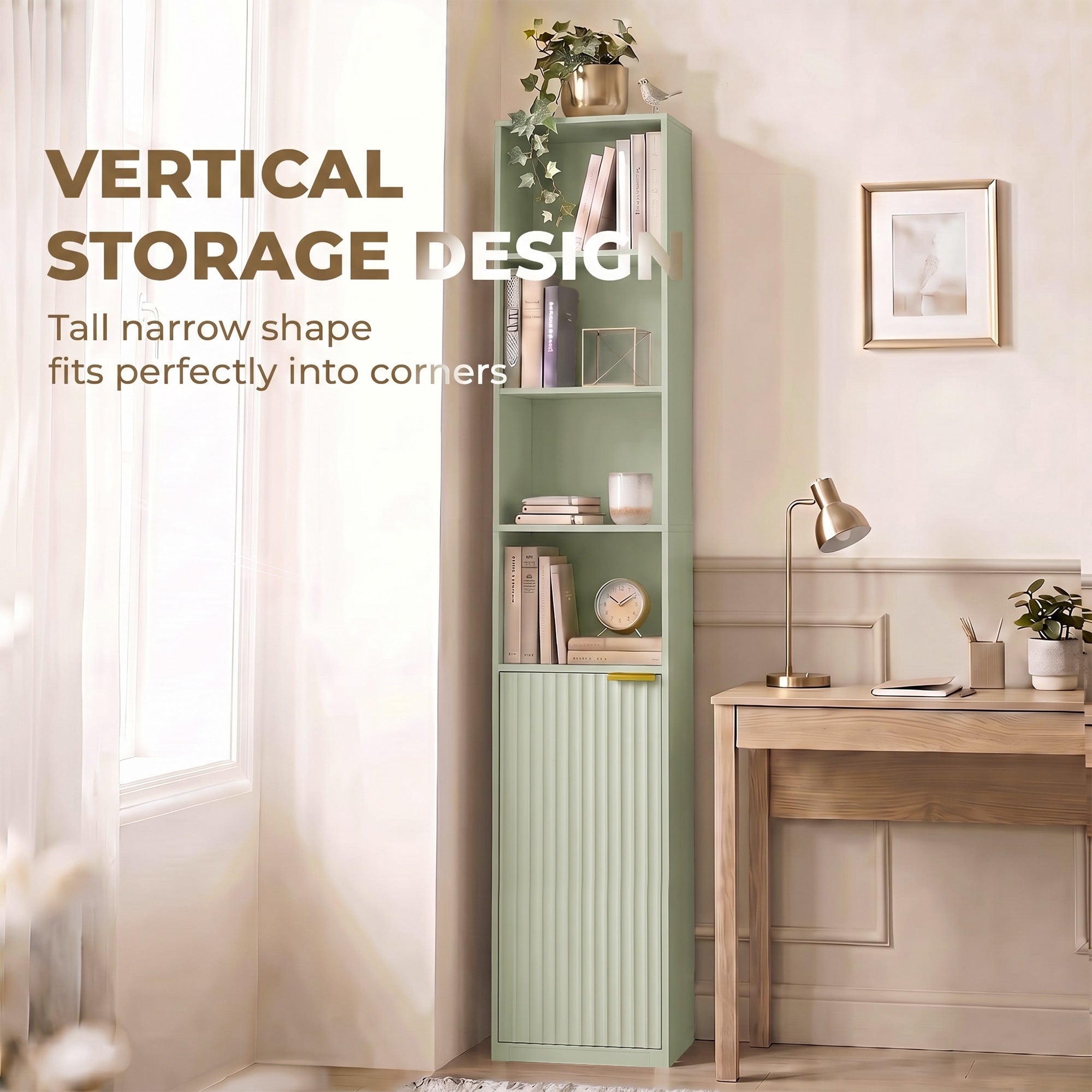 HOMCOM Bookcase Adjustable Shelf Bookshelf Anti-Tip Hardware 6-Tier Storage Cabinet Light Green