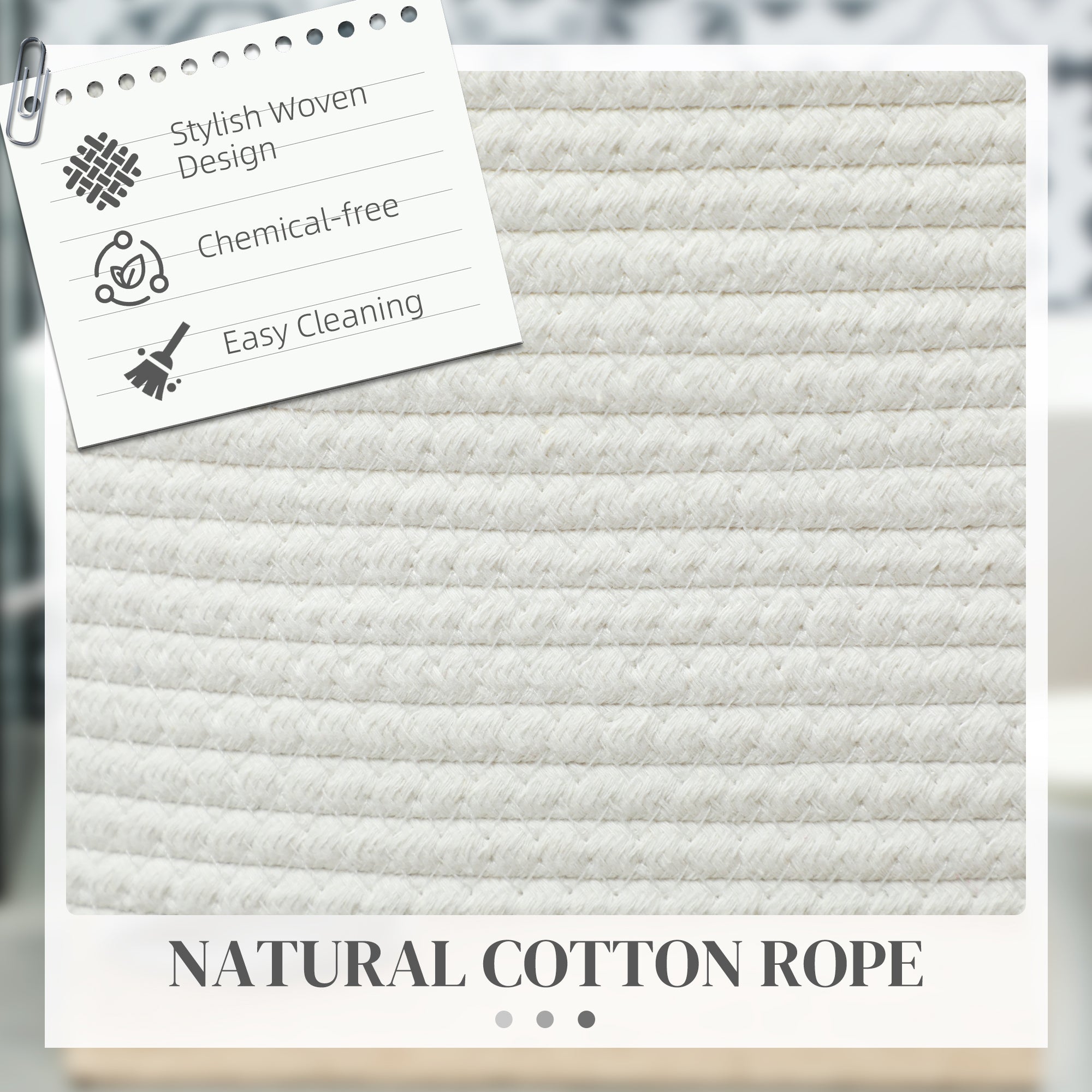 HOMCOM 36L Cotton Rope Laundry Basket, with Handles - Cream White - North Peak Garden Furniture