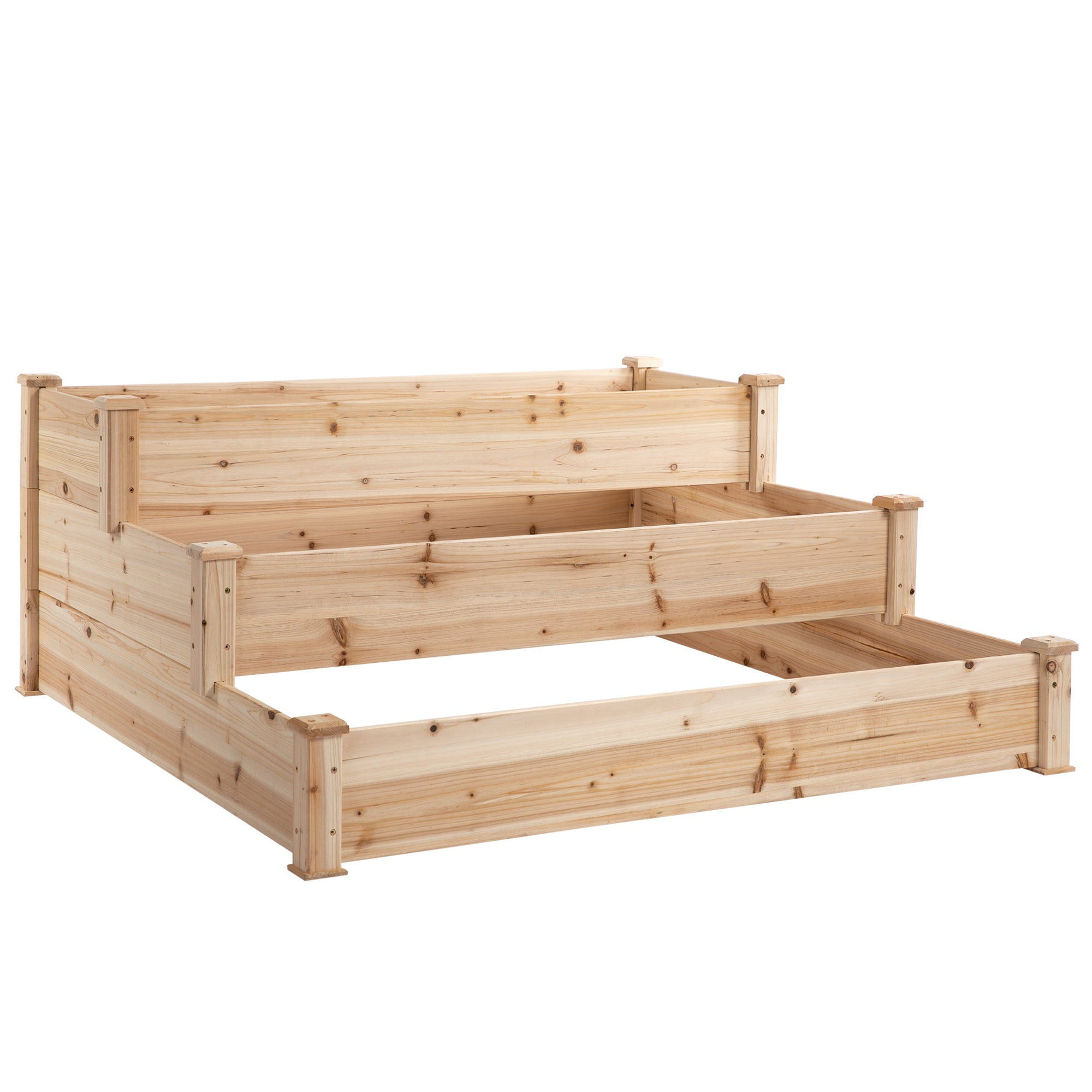 Outsunny Wooden Raised Garden Bed 3-Tier Planter Kit Elevated Planter Box Stand for Yard & Patio 124 x 124 x 56 cm