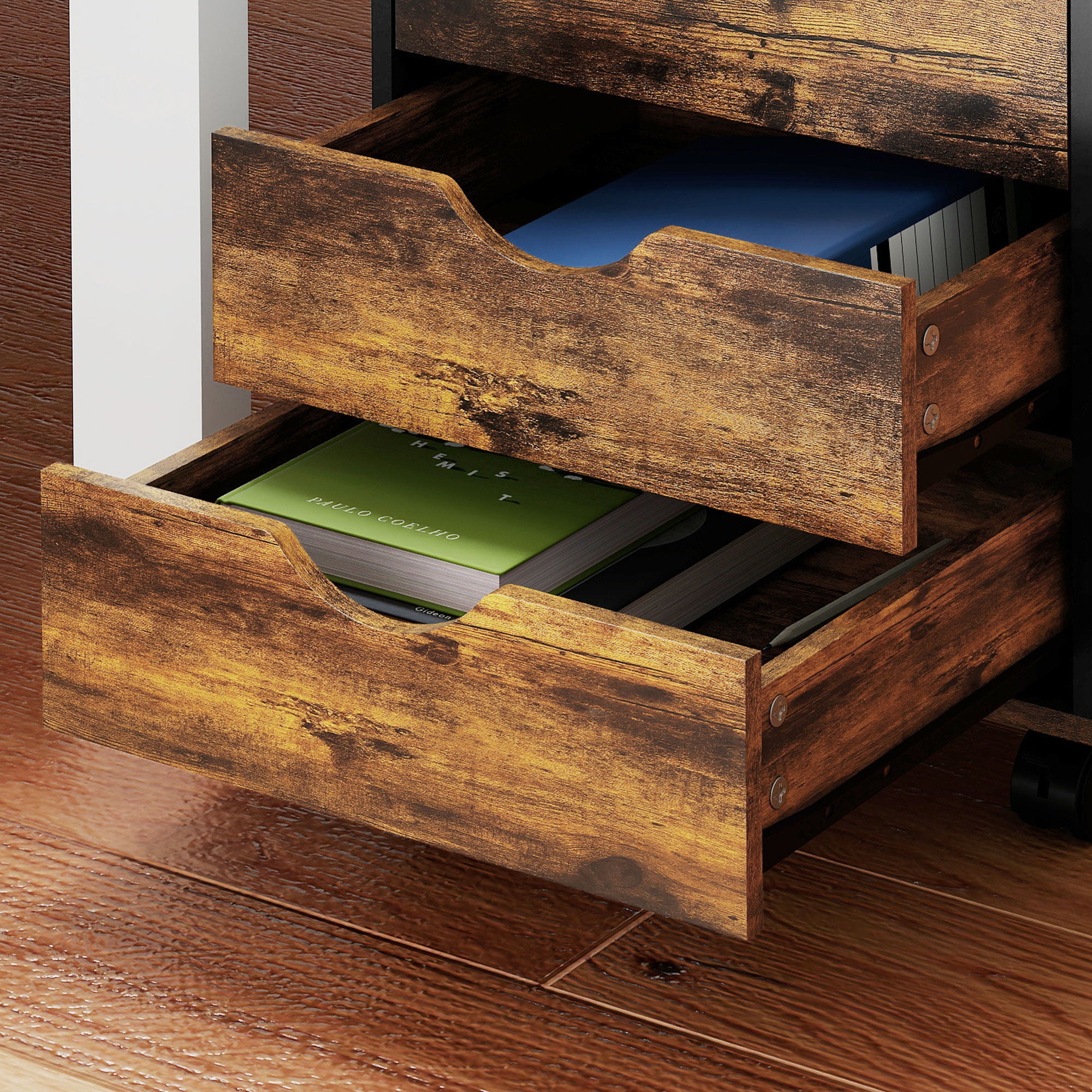 HOMCOM Five-Drawer Filing Cabinet - Rustic Brown