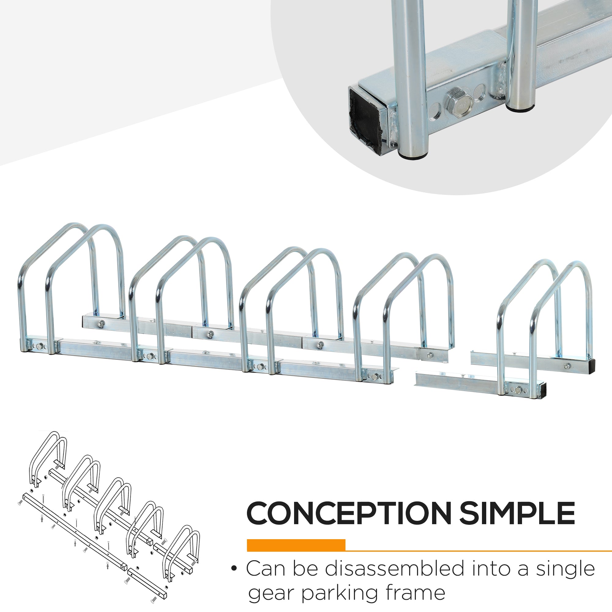 HOMCOM Bike Stand Parking Rack Floor or Wall Mount Bicycle Cycle Storage Locking Stand (5 Racks, Silver) - North Peak Garden Furniture