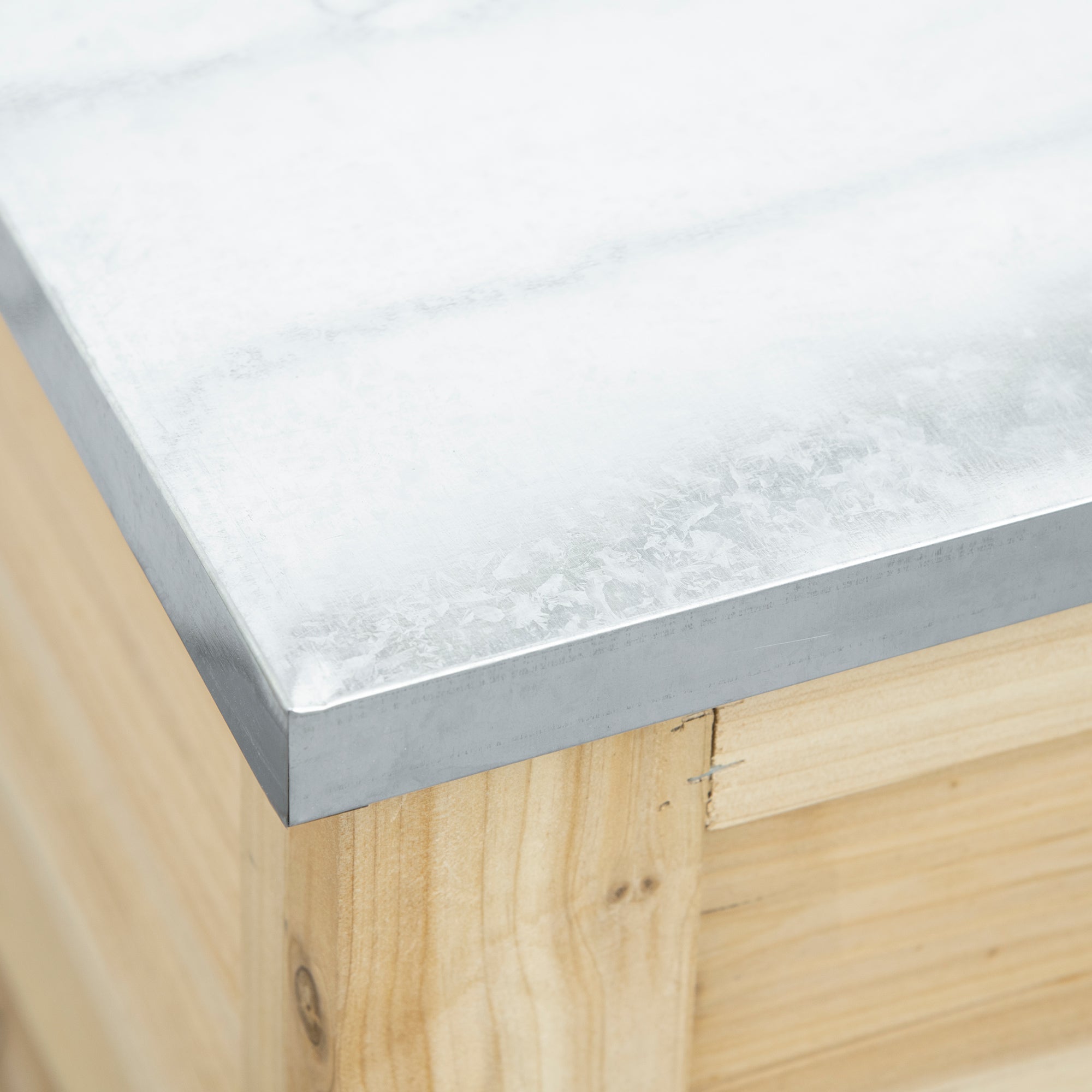 Outsunny 155L Outdoor Storage Box with Metal Top and Shutter Walls, Wooden Outside Tool organiser Container, for Garden, terrace