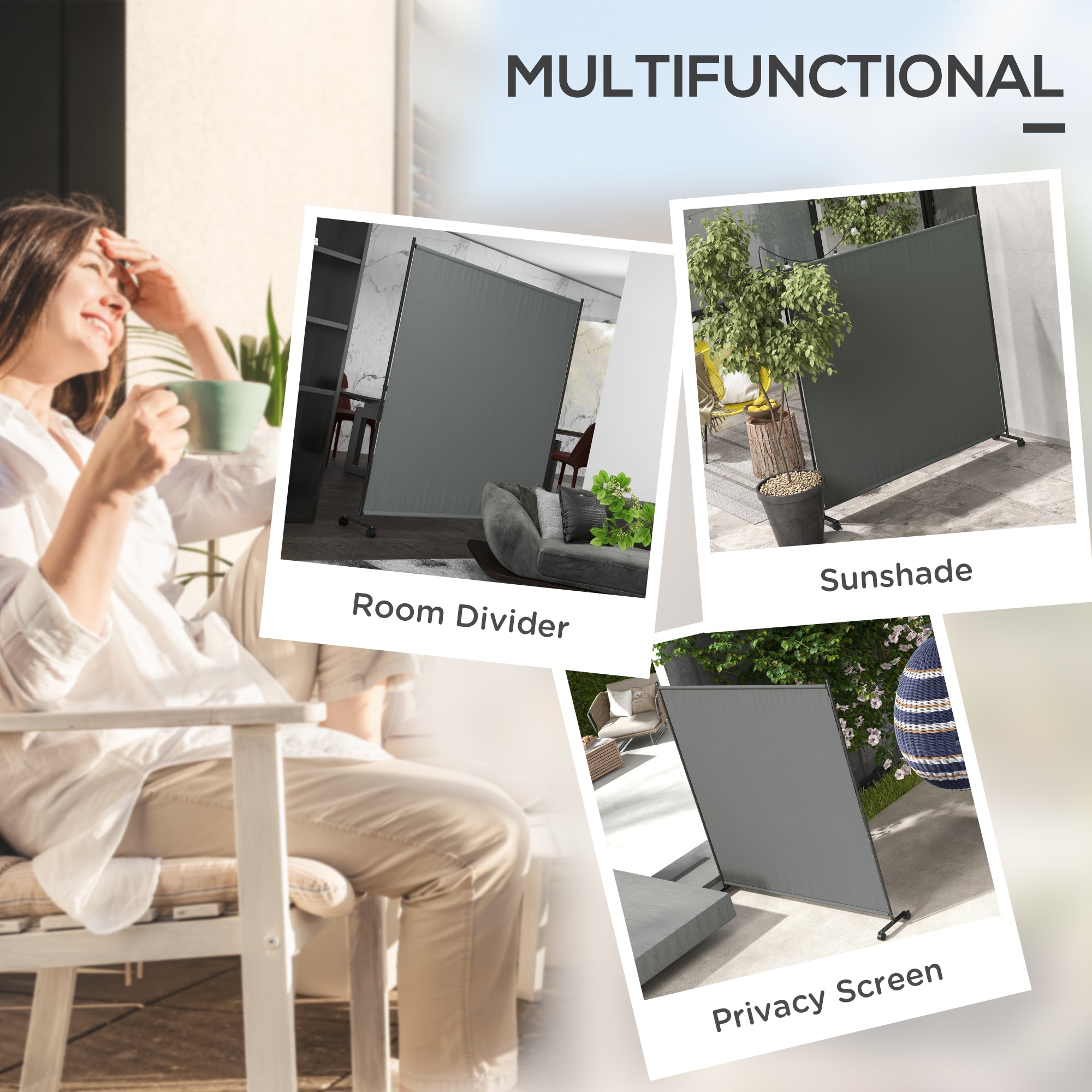 Outsunny 183 x 181cm Outdoor Privacy Screen, with Wheels - Dark Grey - North Peak Garden Furniture