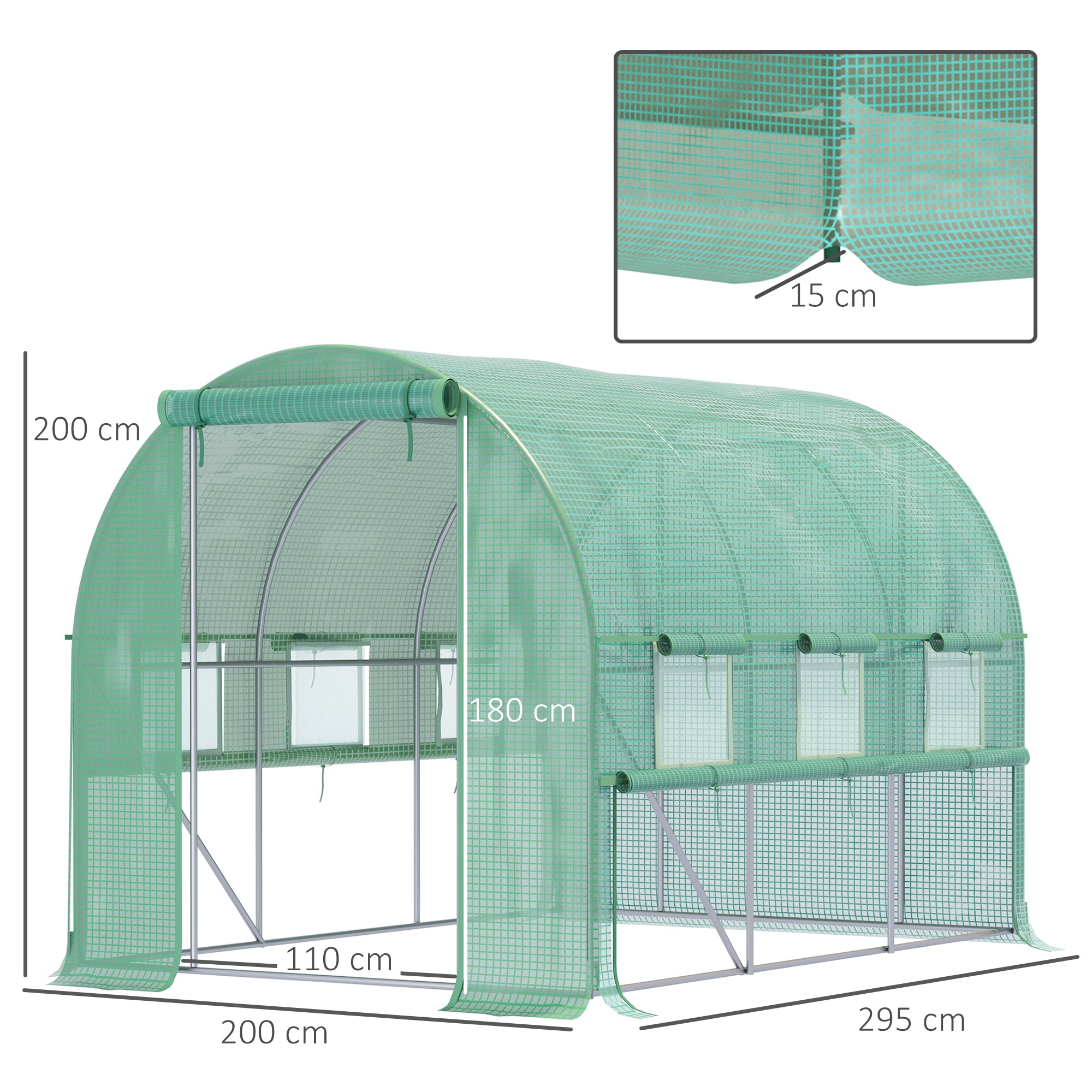 Outsunny Walk-in Polytunnel Greenhouse Green House with Roll-up Sidewalls, UV-resistant PE Cover, 3 x 2 x 2m, Green - North Peak Garden Furniture