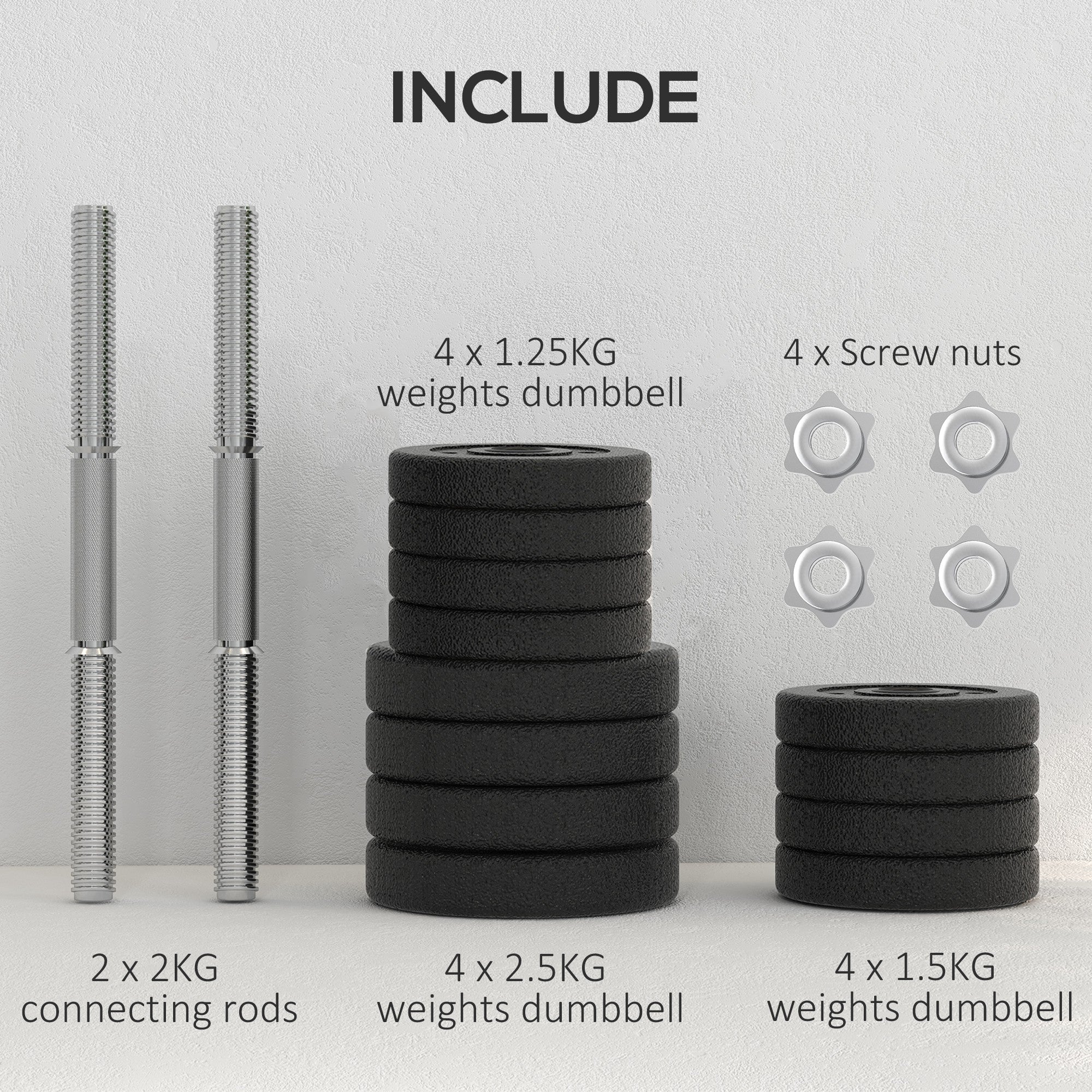 HOMCOM 25KG Adjustable Weights Dumbbells Set, Dumbbell Hand Weights for Home Office Gym Body Fitness Lifting Training, Black - North Peak Garden Furniture