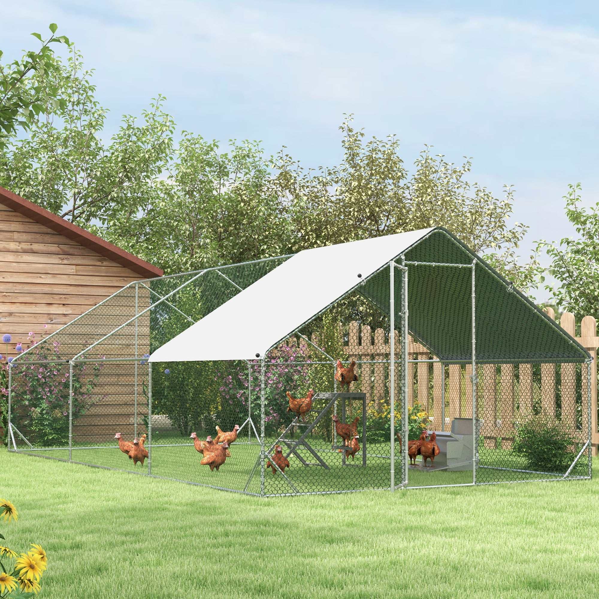 PawHut Wooden Chicken Coop Toy with Swing, Ladder, Platform, Grey - North Peak Garden Furniture