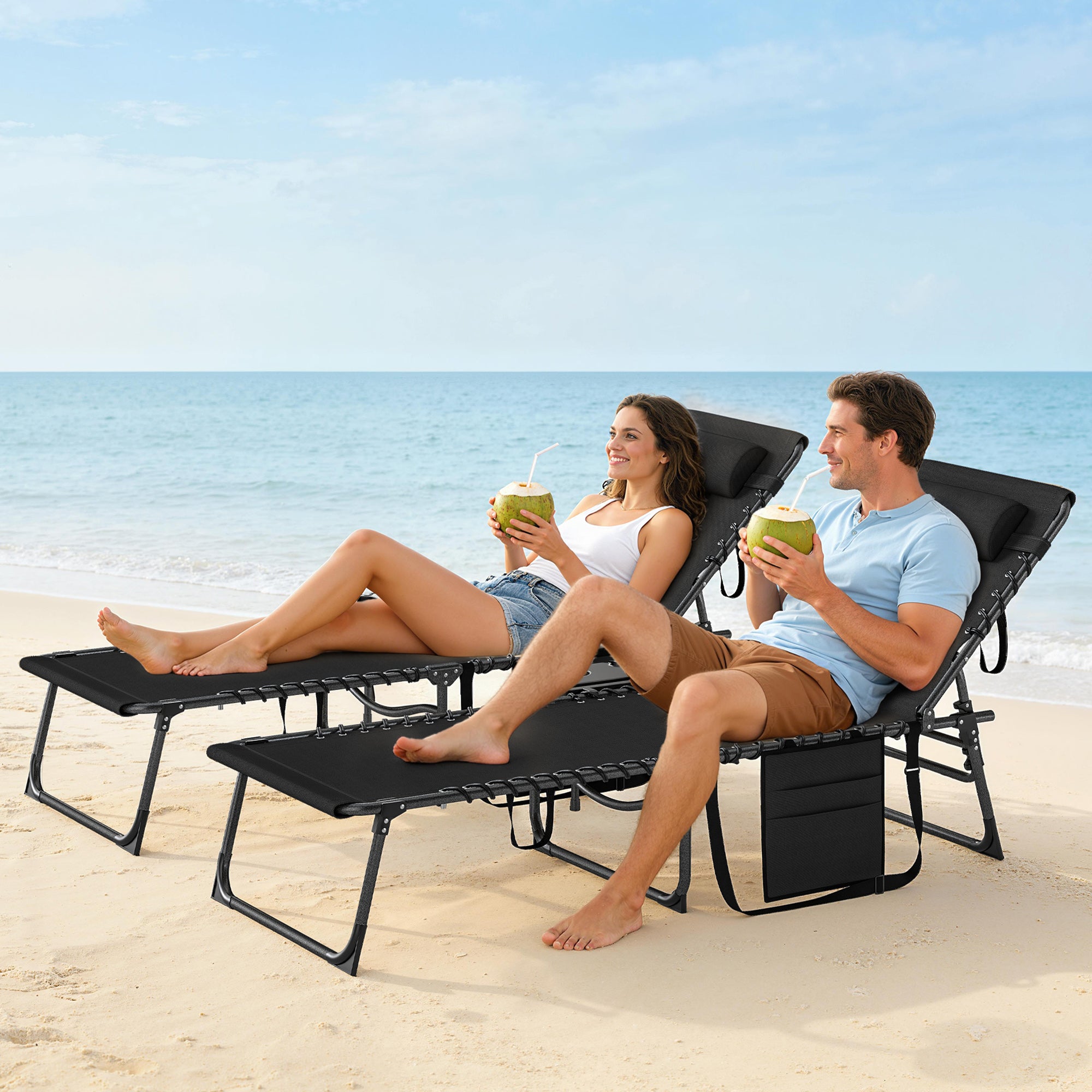 Outsunny Five-Position Reclining Sun Loungers Set of 2 - Black