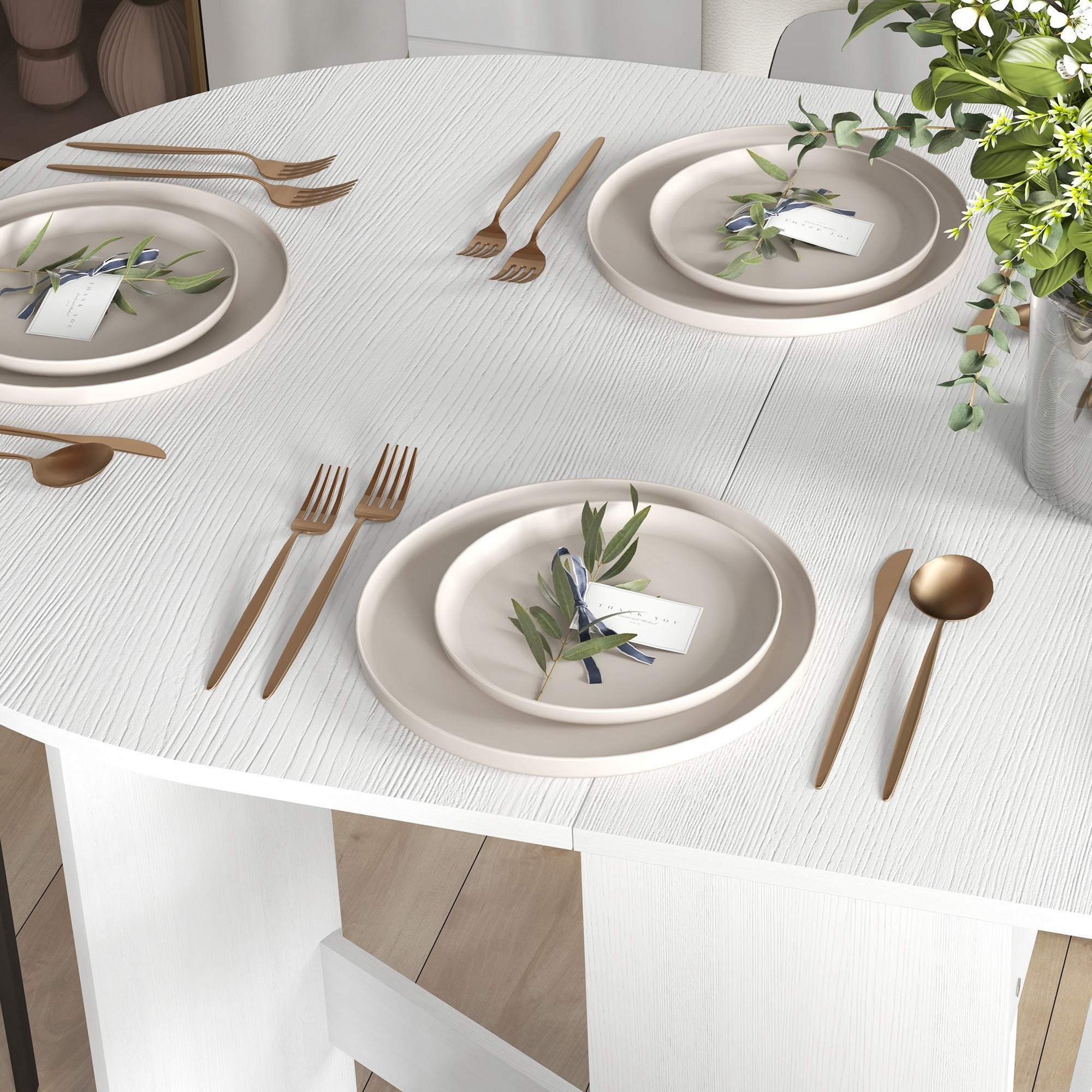 HOMCOM Folding Dining Table, Drop Leaf Table for Small Spaces, Oval Tabletop for Dining Room, Ash Wood-Effect - North Peak Garden Furniture