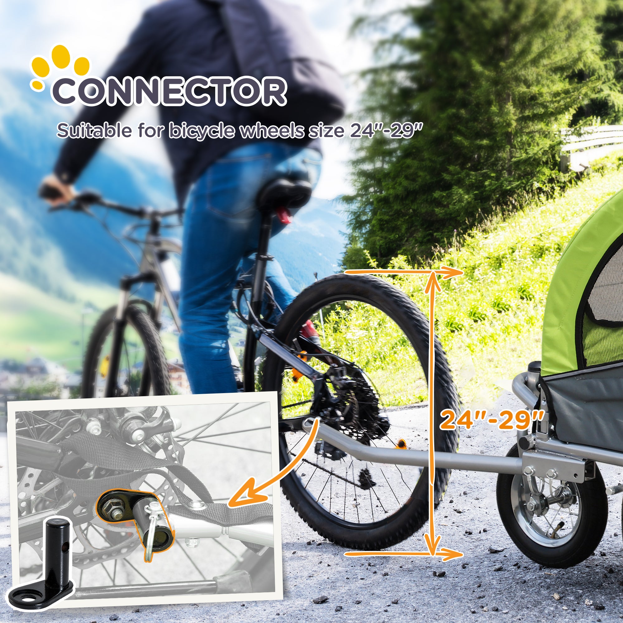 PawHut Dog Bike Trailer Pet Stroller Cart Carrier for Bicycle 360° Rotatable with Reflectors 3 Wheels Hitch Coupler Push/ Pull/ Brake Water Resistant Green - North Peak Garden Furniture