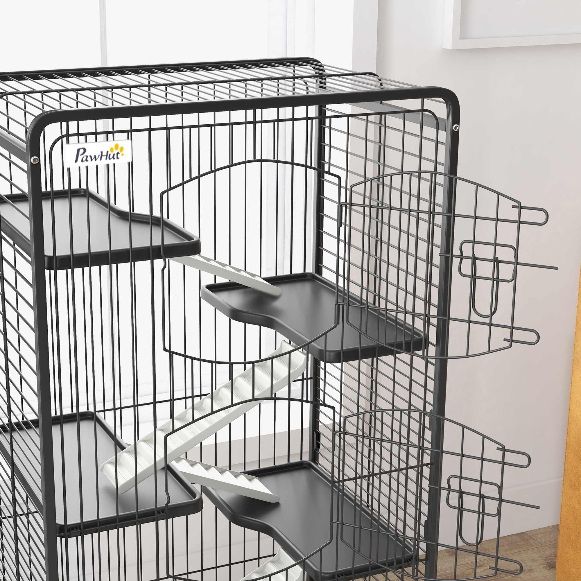 PawHut 6 Levels Removable Small Animal Cage, 131cm - Black - North Peak Garden Furniture