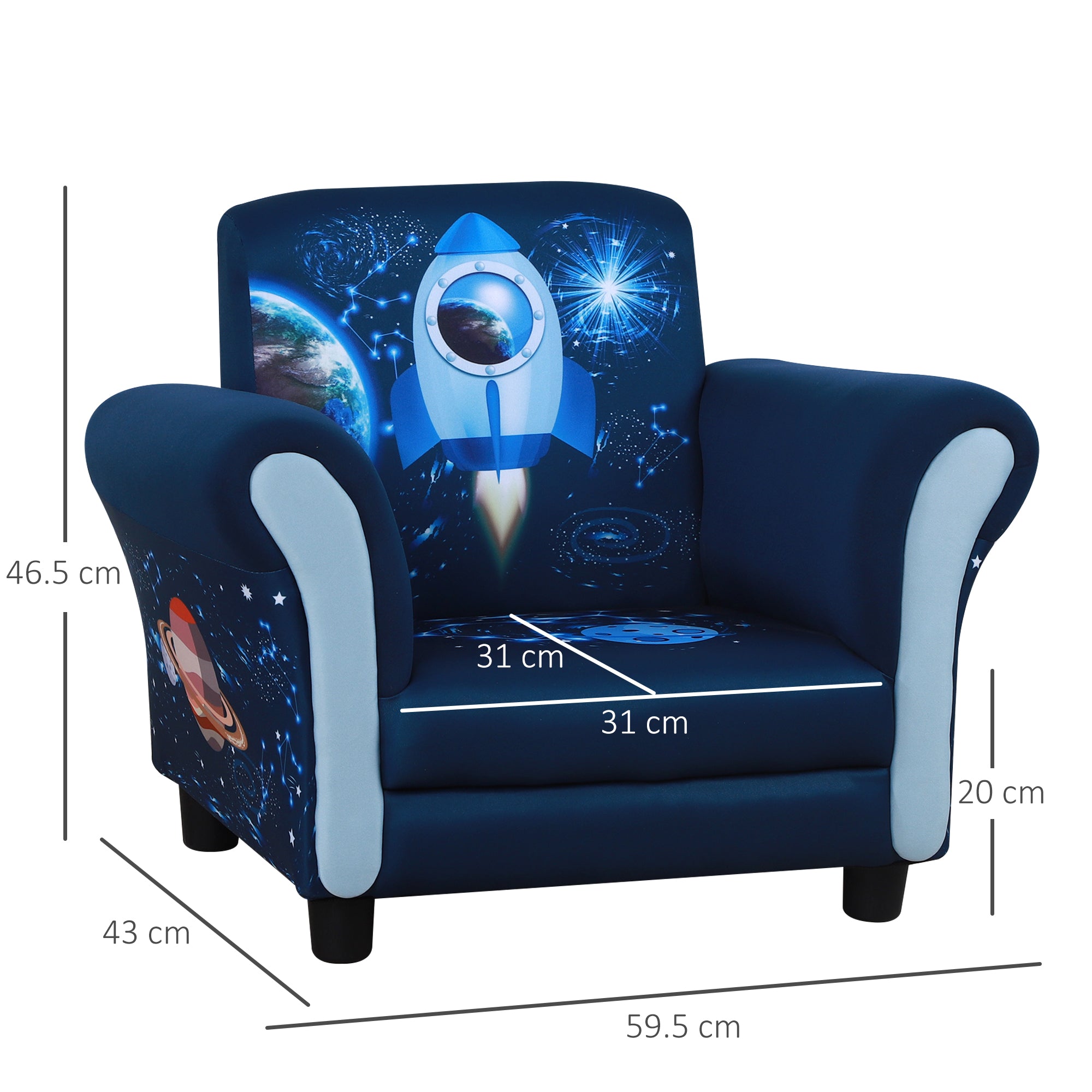 HOMCOM Child Armchair Kids Mini Sofa Chair with Armrest, 59.5 x 43 x 46.5cm, Blue - North Peak Garden Furniture
