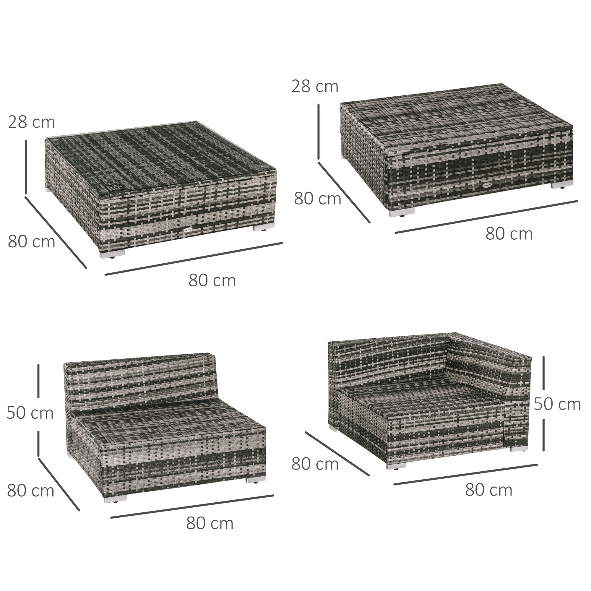 Outsunny 5-Seater Rattan Sofa Coffee Table Set Sectional Wicker Weave Furniture for Garden Outdoor Conservatory w/ Pillow Cushion Grey