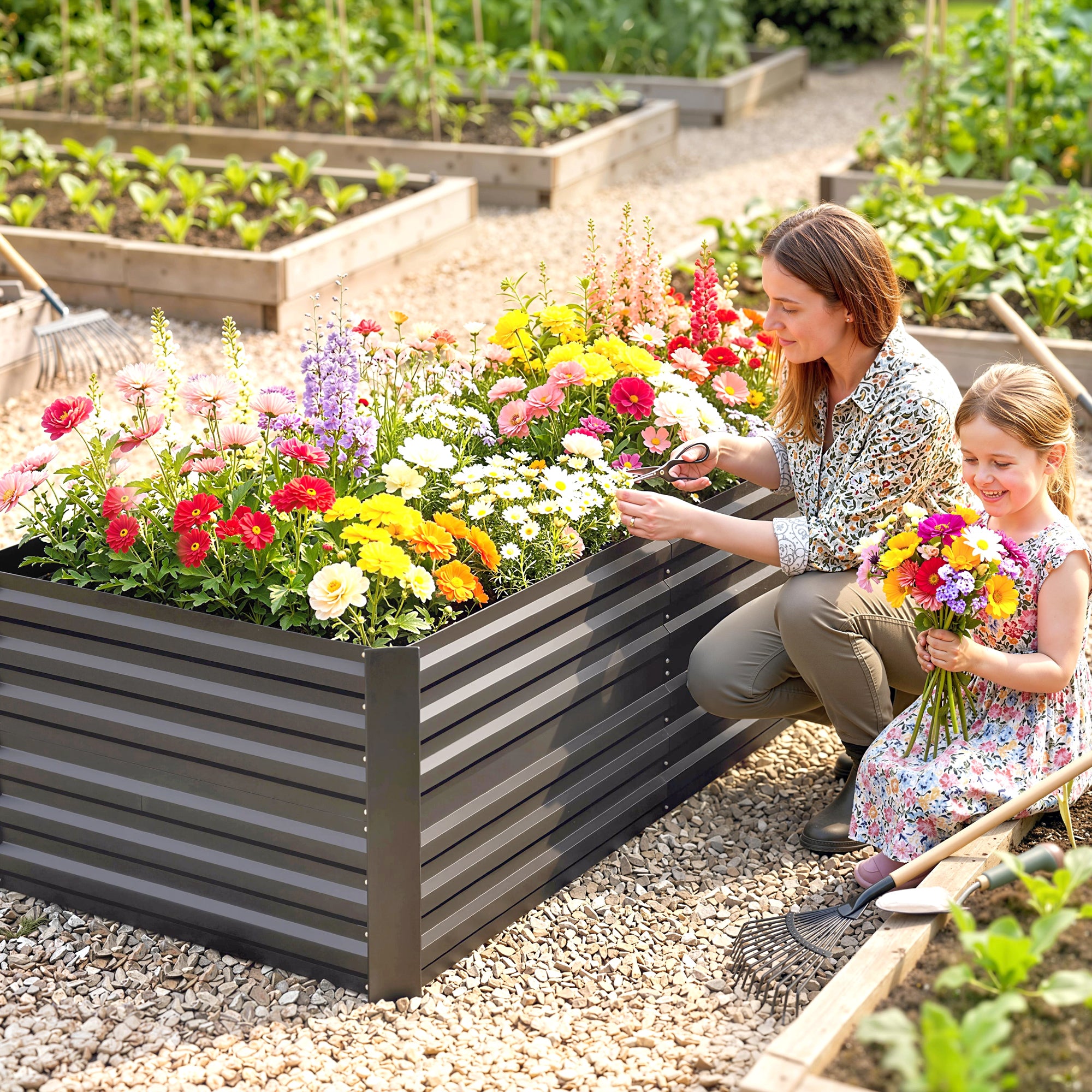 Outsunny Raised Beds for Garden, Galvanised Steel Outdoor Planters with Multi-reinforced Rods, 180 x 90 x 59 cm, Dark Grey