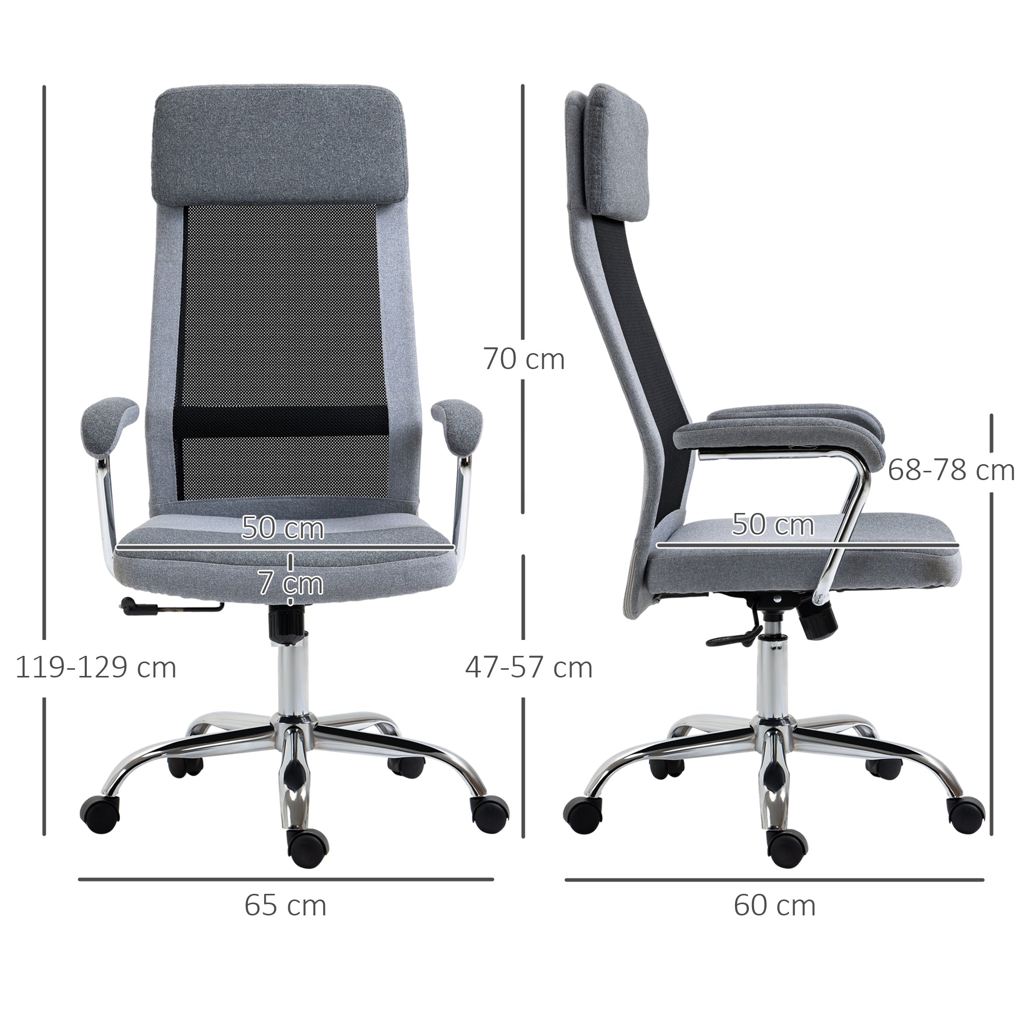 Vinsetto Office Chair, Ergonomic Desk Chair, High Back Computer Chair with Adjustable Height, Swivel Rolling Wheels, Mesh Back and Linen-Feel Fabric Seat for Home and Study, Grey - North Peak Garden Furniture
