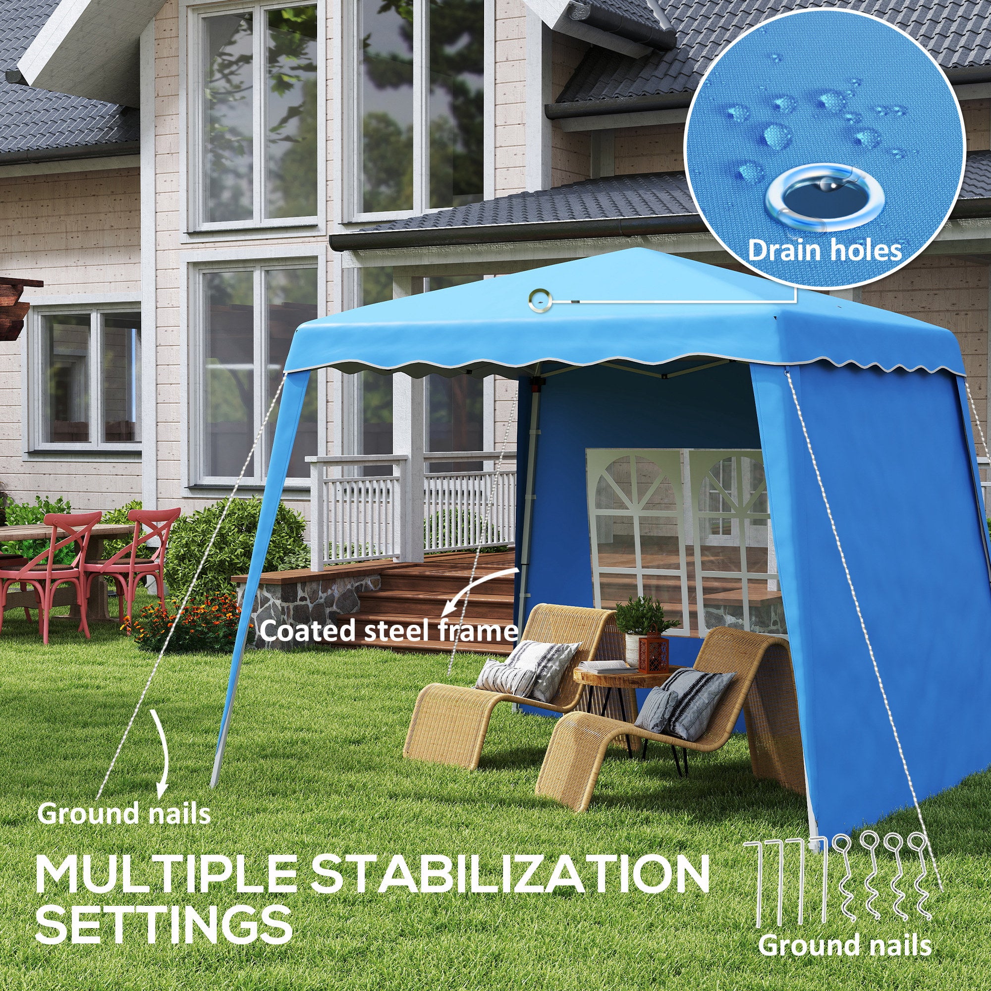 Outsunny 2.4 x 2.4m Two Wall Pop Up Gazebo - Blue - North Peak Garden Furniture