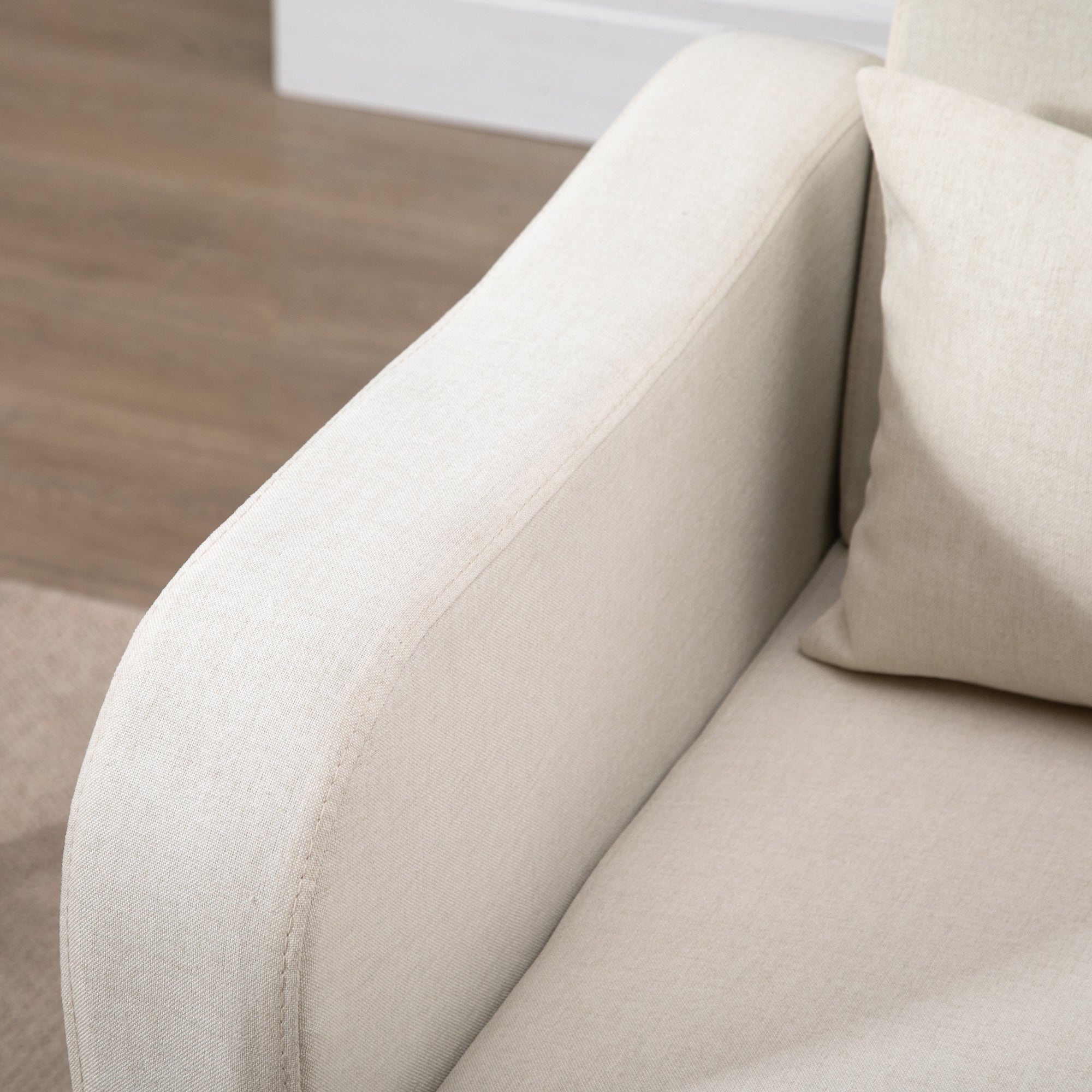 HOMCOM Accent Chair, Linen-Touch Armchair, Upholstered Leisure Lounge Sofa for Living Room, Club Chair with Wooden Frame, Cream - North Peak Garden Furniture