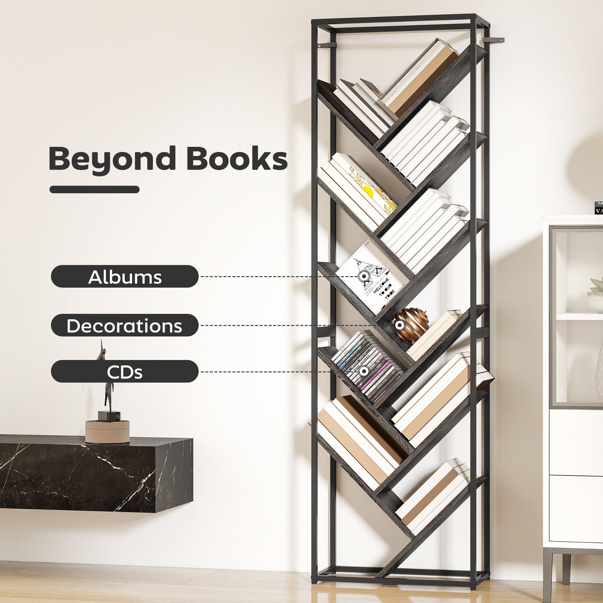 HOMCOM 10 Shelf Industrial-Style Bookshelf - Black/Grey