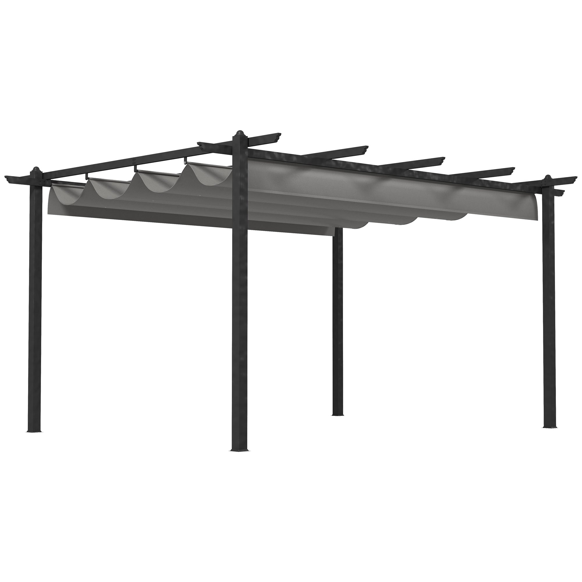 Outsunny 4 x 3(m) Aluminium Pergola with Retractable Roof, Garden Gazebo Canopy Shelter for Outdoor, Patio, Grey - North Peak Garden Furniture