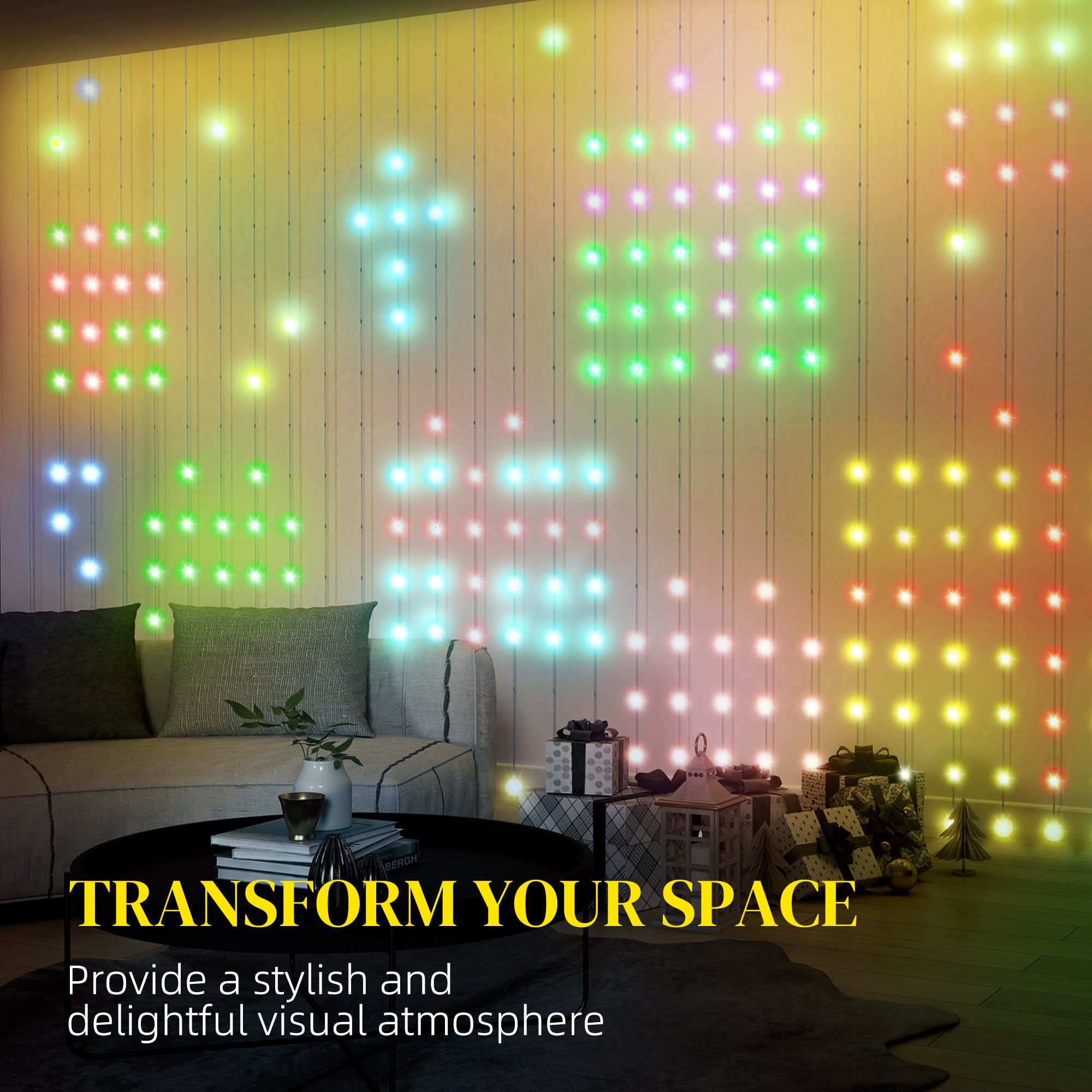 HOMCOM LED Curtain Lights, Smart Curtain Fairy Lights Plug In, Colour Changing Wall Lights with Remote, Dynamic DIY Hanging Window String Lights for Bedroom Living Room Decor, 3x3(m), 400 RGBIC LED - North Peak Garden Furniture