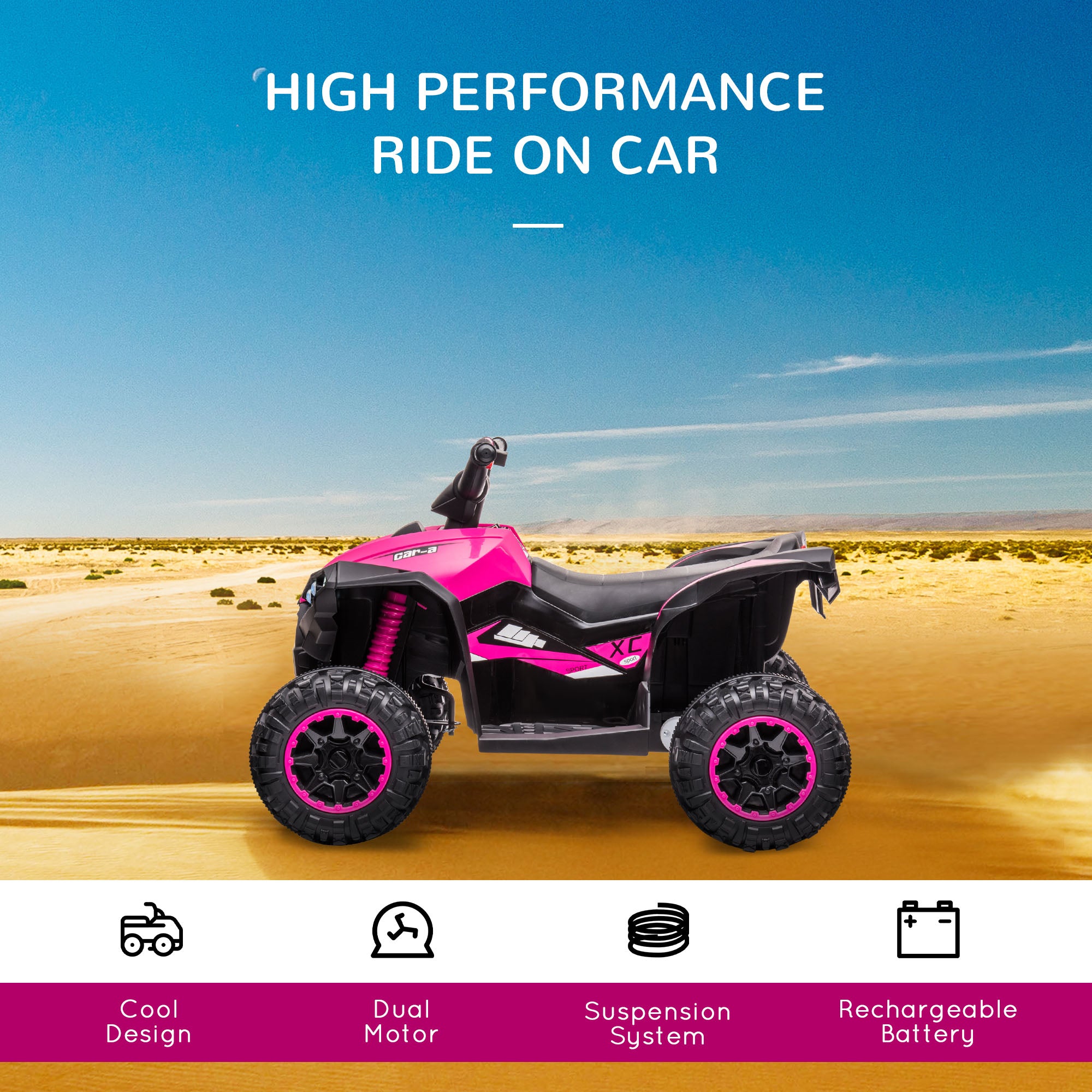 HOMCOM 12V Ride-On Quad Bike w/ Music, Horn, for Ages 3-5 Years - Pink - North Peak Garden Furniture