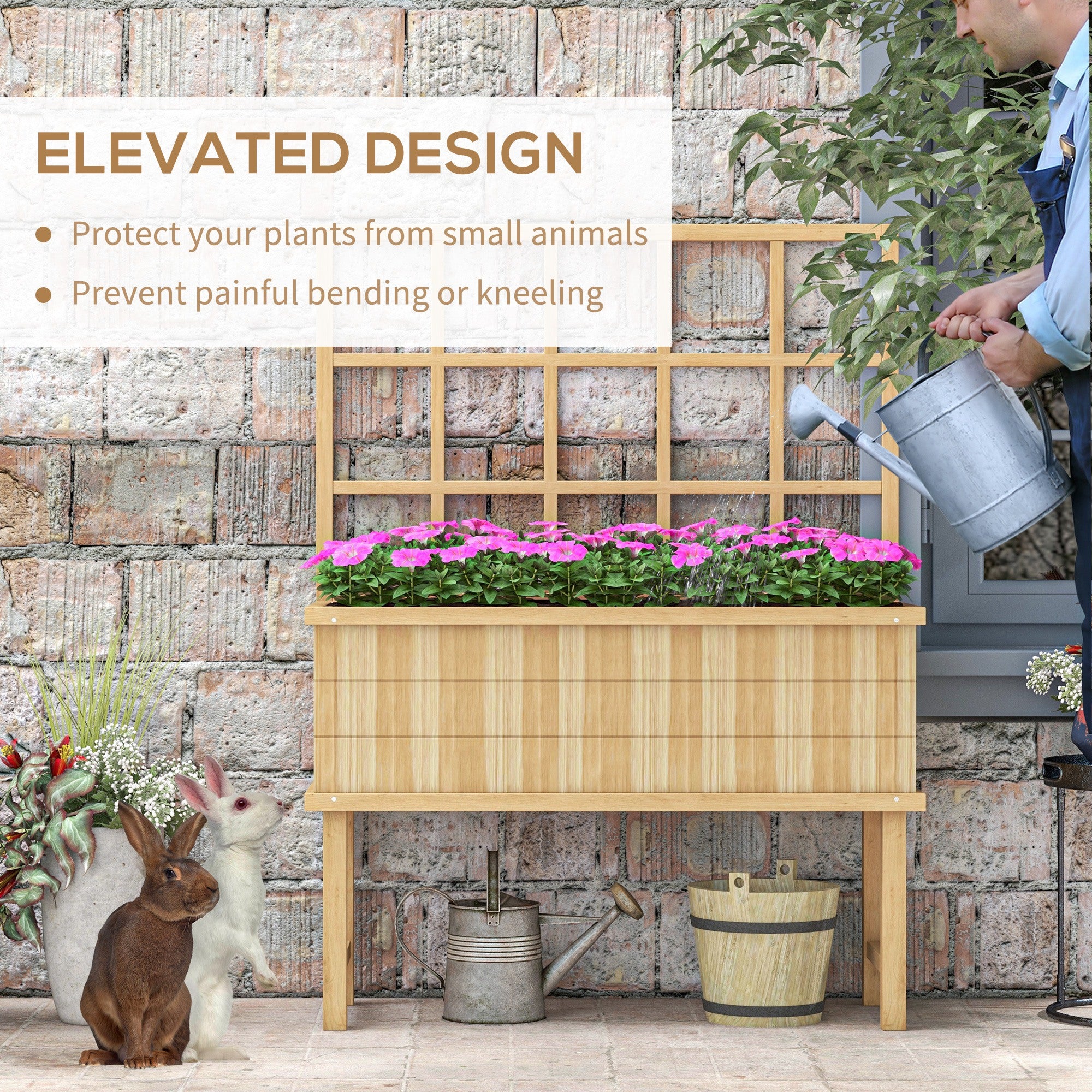 Outsunny 45 x 105cm Wooden Garden Planter, with Trellis - Natural - North Peak Garden Furniture