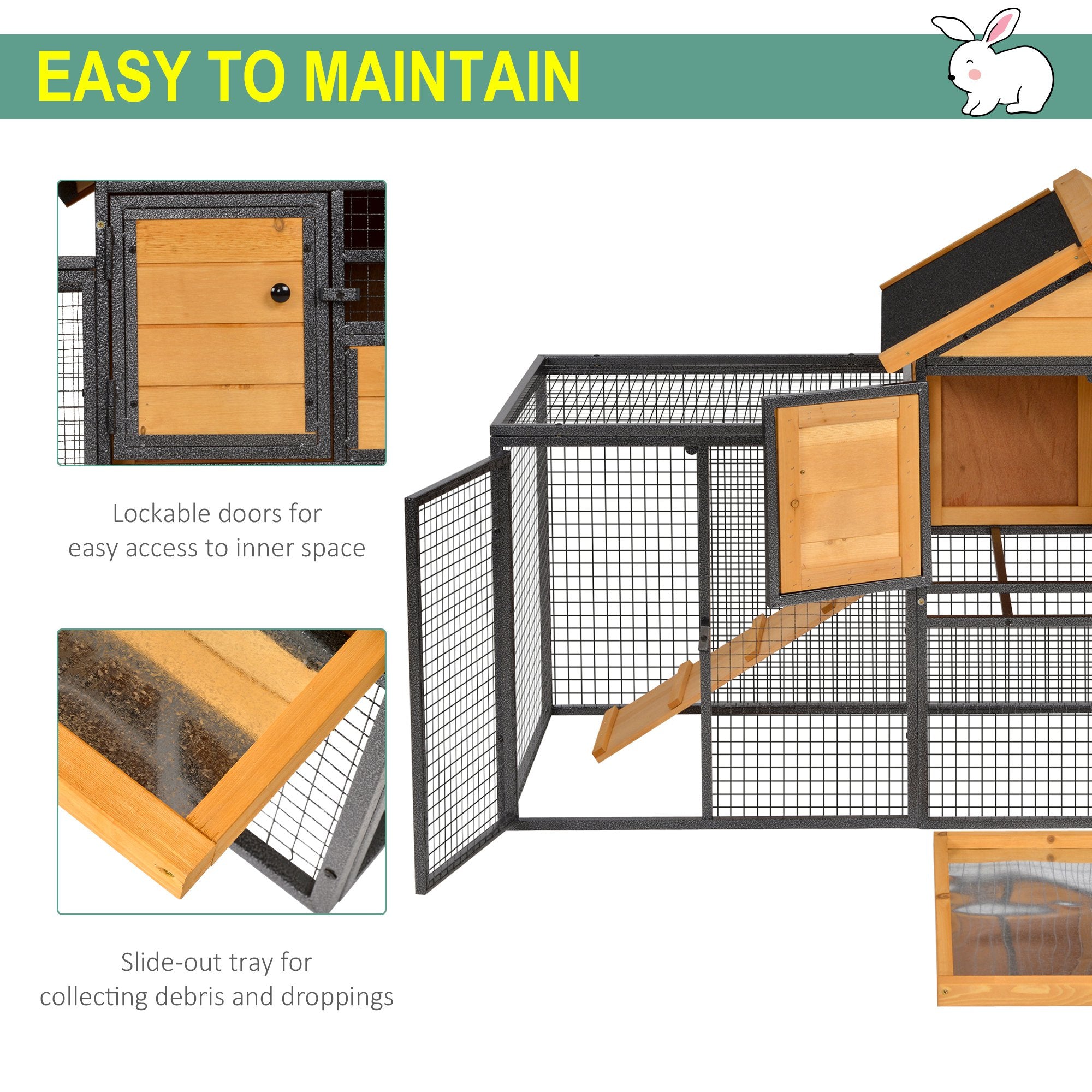 PawHut Wood-metal Guinea Pigs Hutches Elevated Pet Bunny House Rabbit Cage with Slide-Out Tray Outdoor - North Peak Garden Furniture