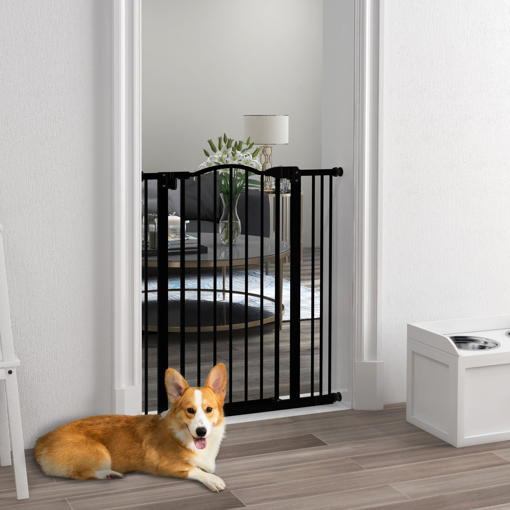 PawHut Metal Pet Safety Gate Dog Gate Folding Fence 74-87cm, Black - North Peak Garden Furniture