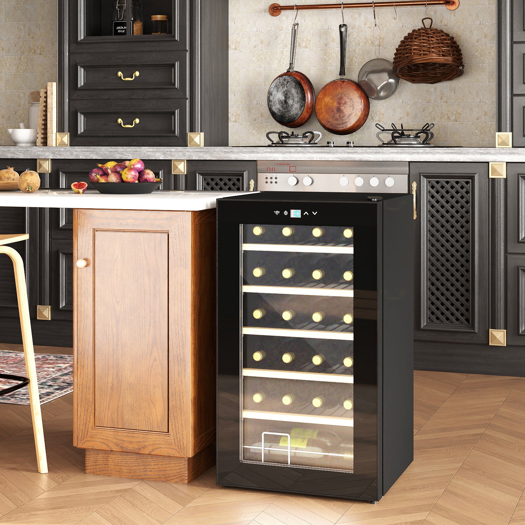 HOMCOM 24 Bottles Freestanding Wine Fridge with Glass Door, 65 Litres Single Zone Wine Cooler Fridge with Digital Touch Screen Controls and LED Light, Black - North Peak Garden Furniture