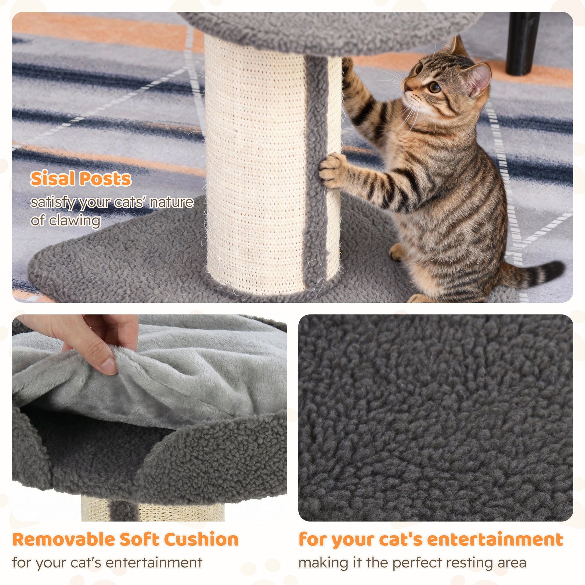 PawHut 91cm Cat Tower Scratching Posts Cat Tree for Indoor Cats Kitten Activity Centre Grey