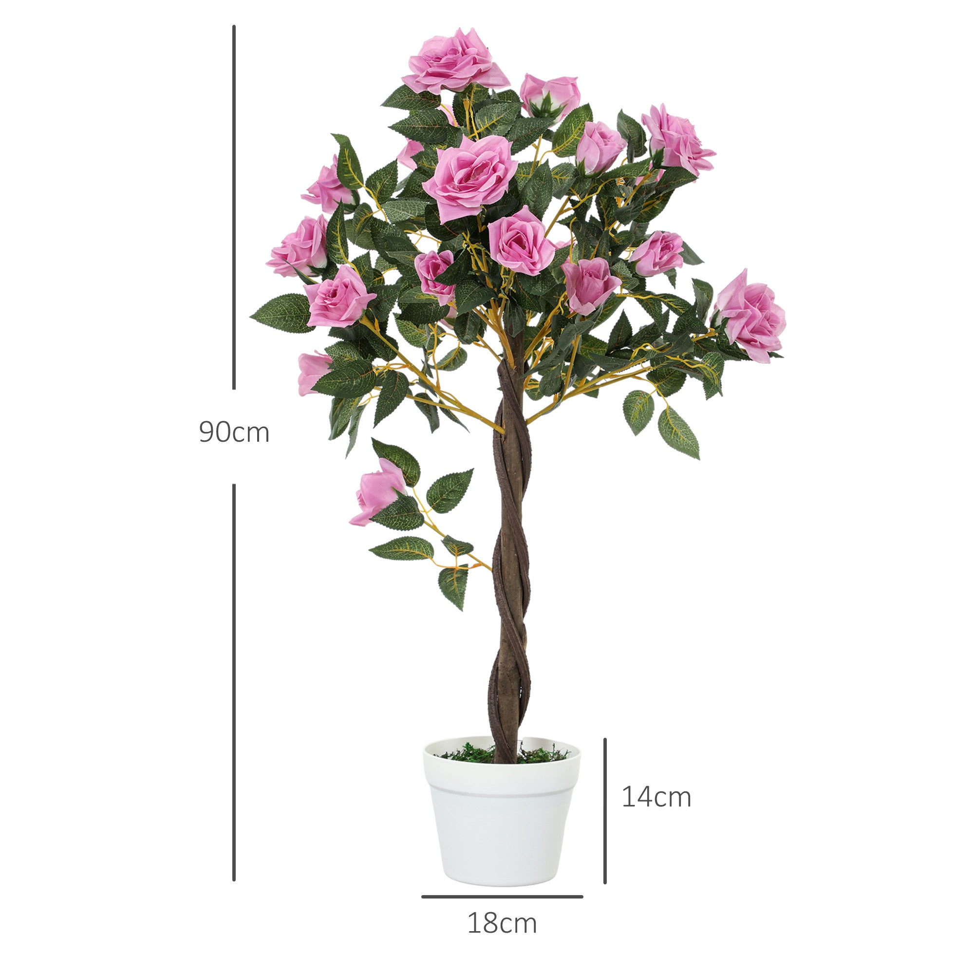 Outsunny Set of 2 Artificial Plants White Rose Floral in Pot, Fake Plants for Home Indoor Outdoor Decor, 90cm, Purple - North Peak Garden Furniture