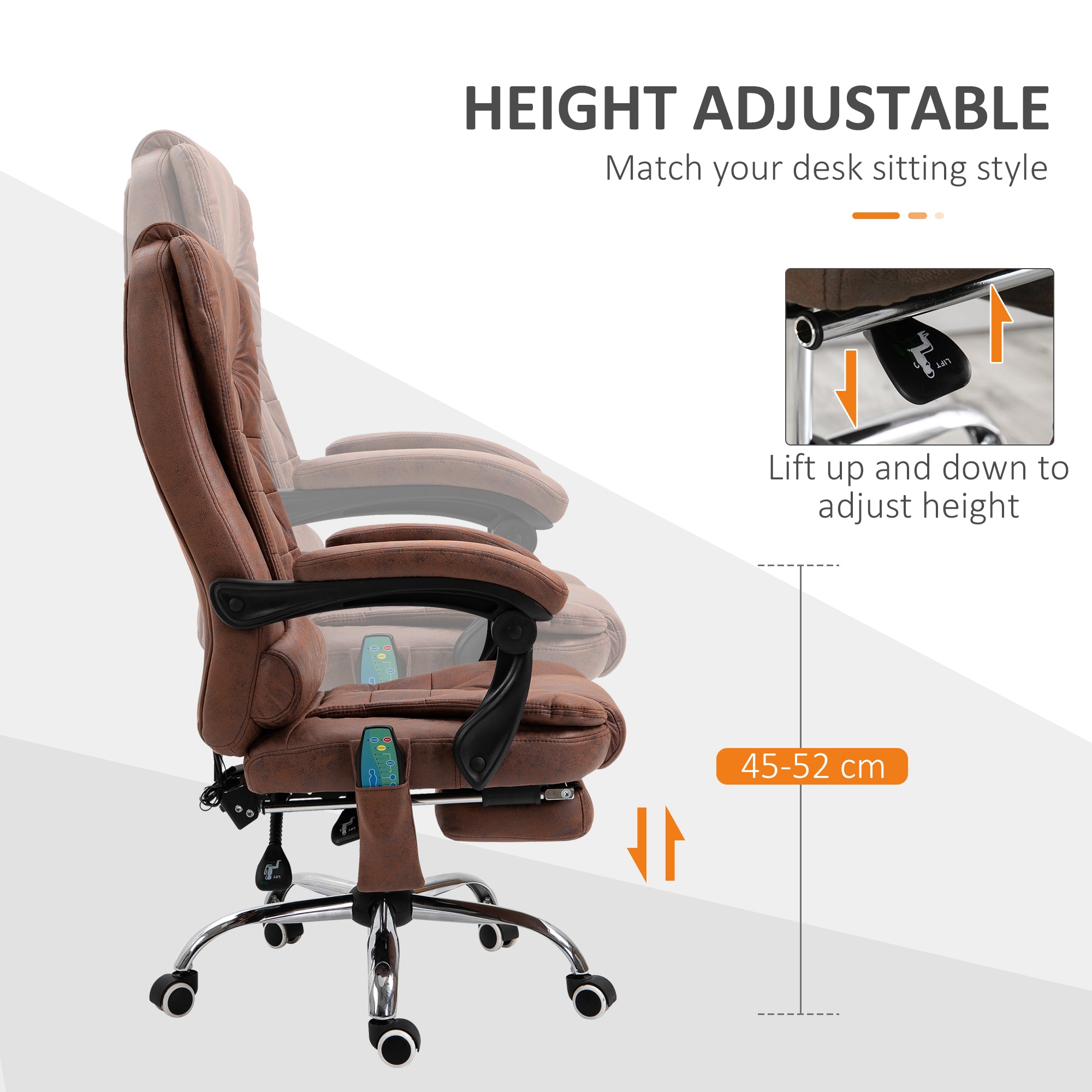 Vinsetto Heated 6 Points Vibration Massage Executive Office Chair Adjustable Swivel Ergonomic High Back Desk Chair Recliner with Footrest Brown - North Peak Garden Furniture