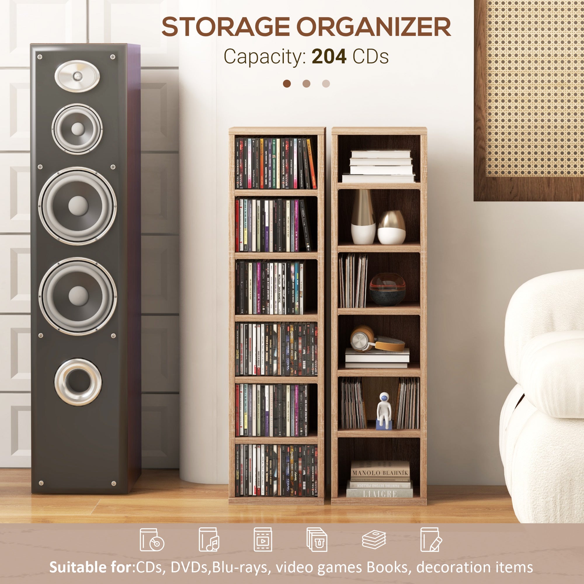 HOMCOM Set of Two 102 CD Storage Units - Wood-Effect - North Peak Garden Furniture