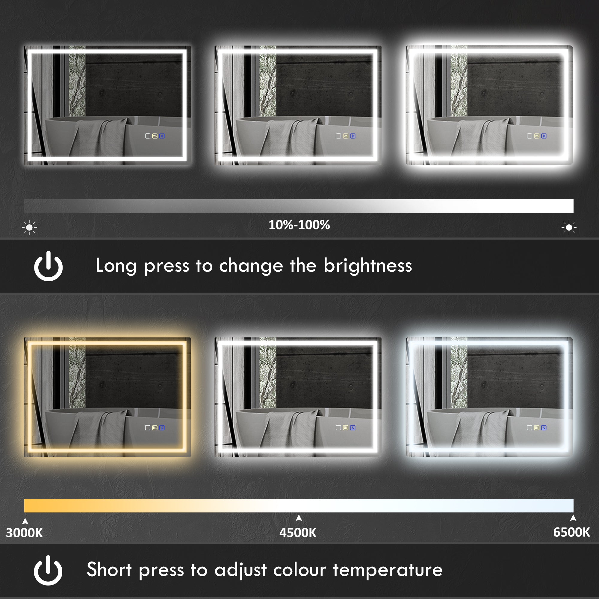 HOMCOM 60 x 80 cm Anti-Fog LED Bathroom Mirror, with Bluetooth - Silver Tone - North Peak Garden Furniture
