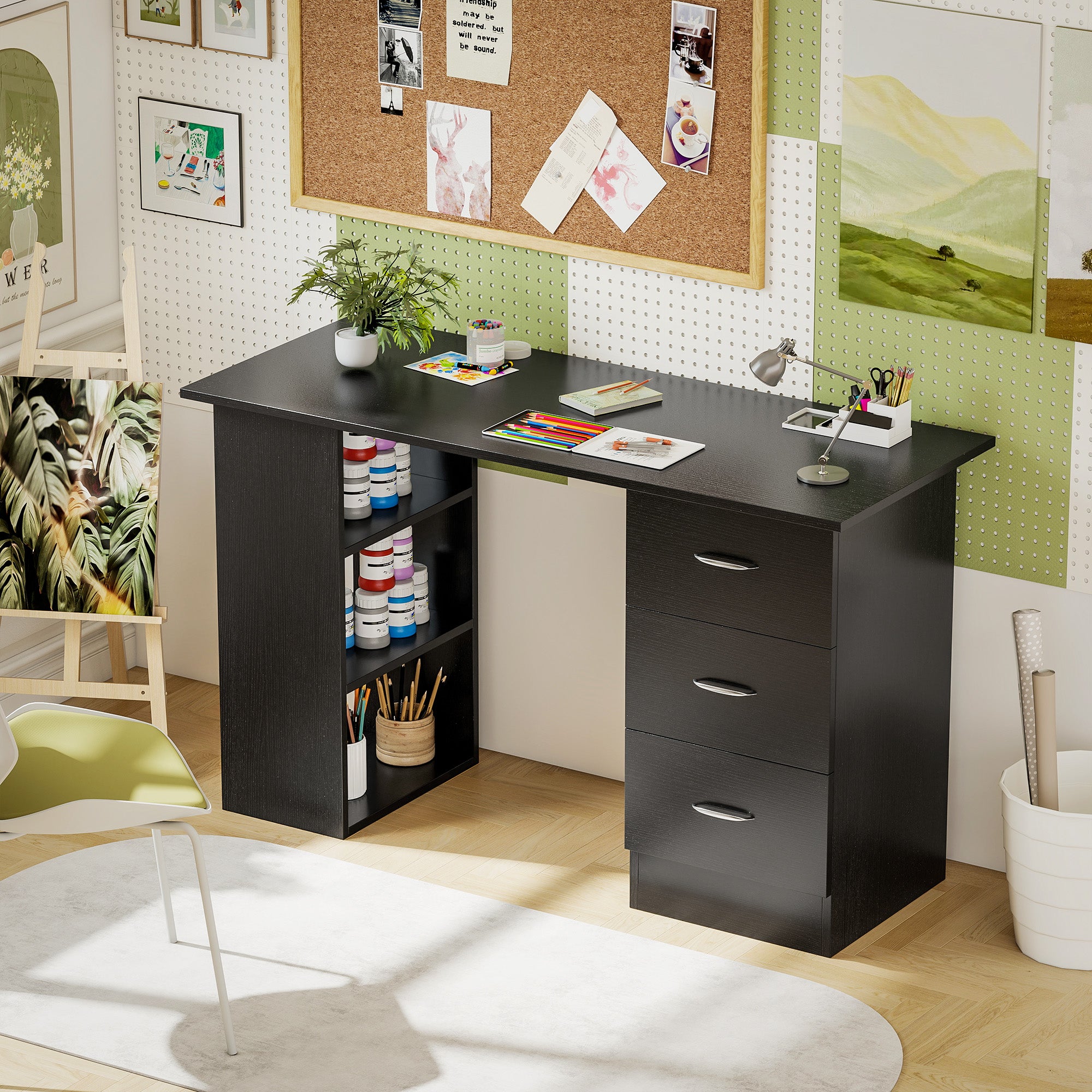 HOMCOM Computer Desk, Home Office Desk, Writing Table, PC Workstation with 3 Storage Shelves and 3 Drawers for Working, Study, 120 x 49 x 72 cm, Black