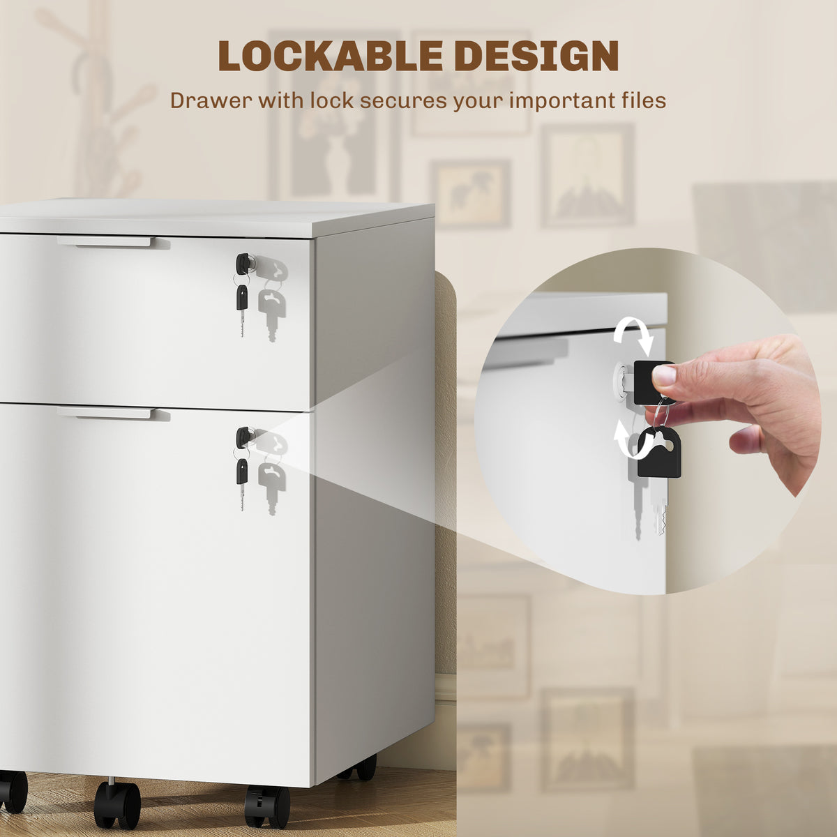 HOMCOM Two-Drawer Lockable Filing Cabinet - White