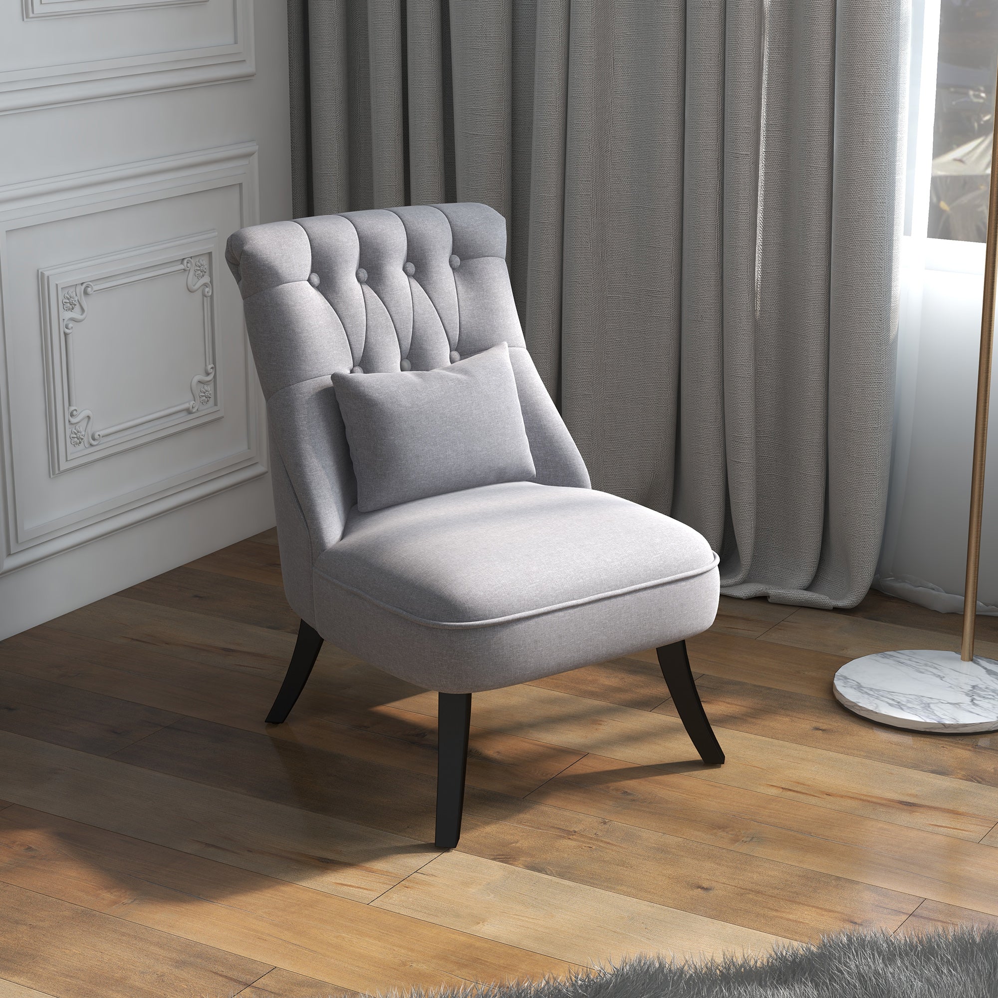 HOMCOM Fabric Single Sofa, Tub Chair, Upholstered Bedroom Chair with Pillow, Solid Wood Leg for Home, Living Room, Dining Room, Set of 2, Grey - North Peak Garden Furniture