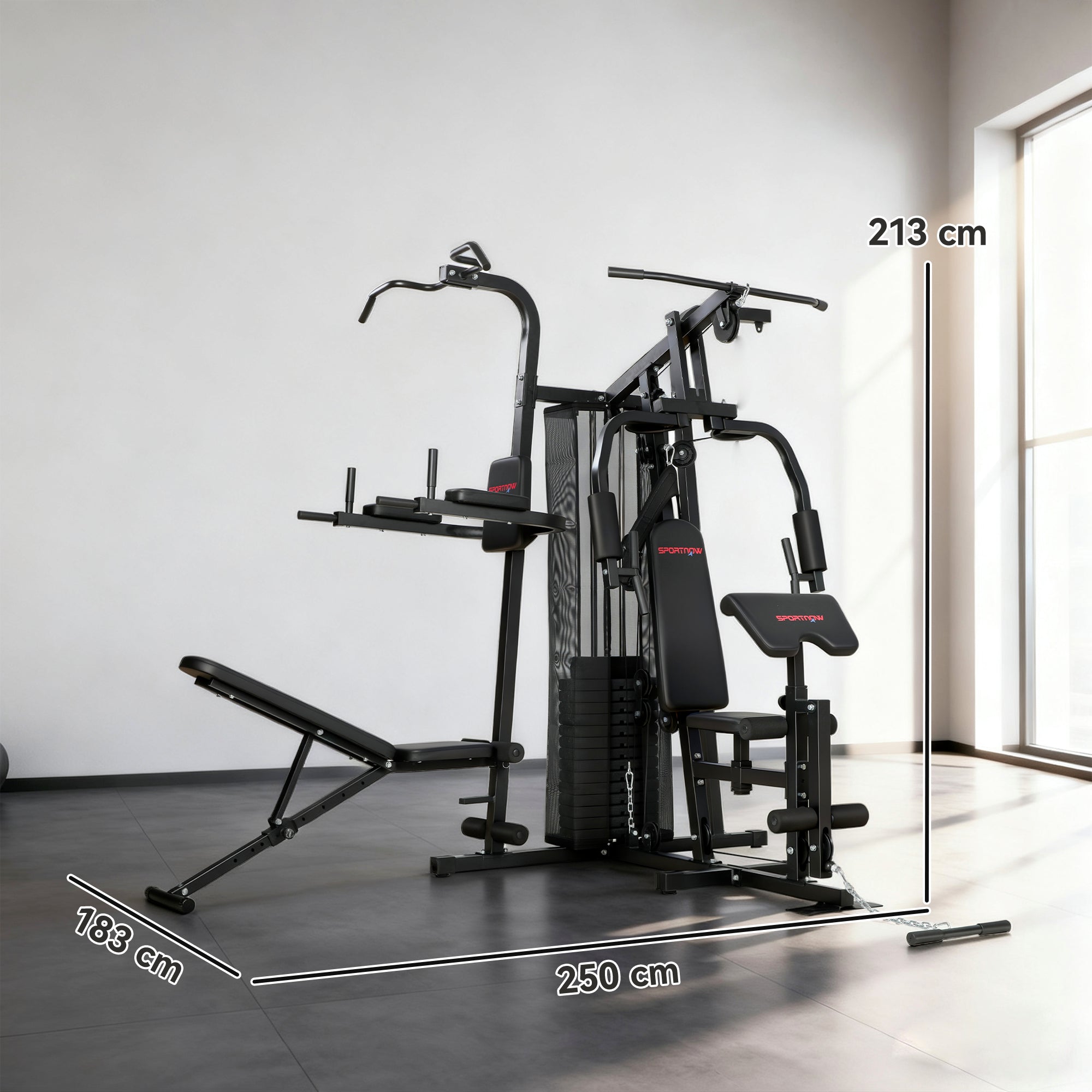 SPORTNOW All-in-One Home Gym Machine, Multifunctional Power Cage with 69 kg Weight Stack and Pulley System, Black