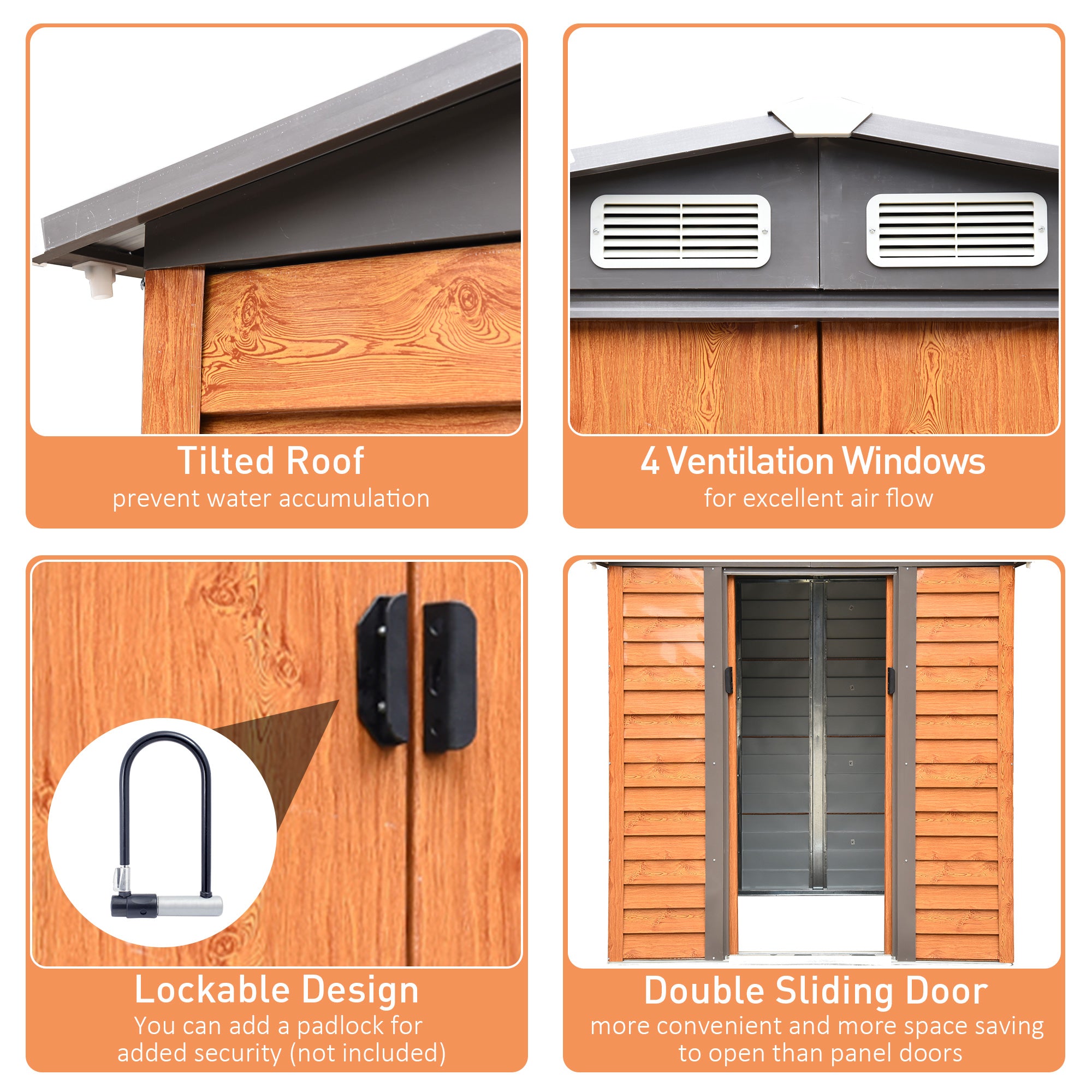Outsunny 6.5 x 5ft Garden Shed, Metal Storage Tool House Gardening Tool Storage with Shutter Vents, Brown - North Peak Garden Furniture