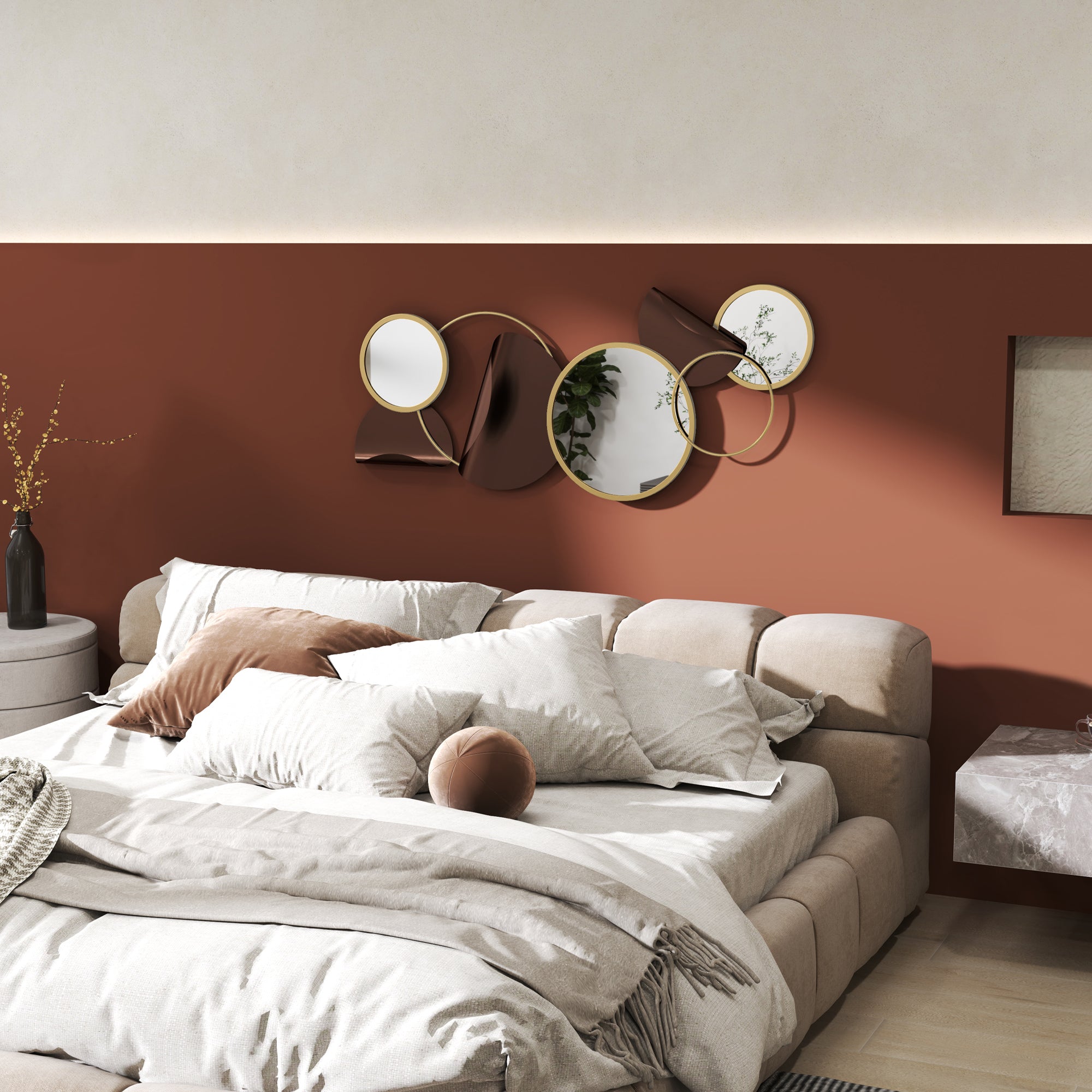 HOMCOM Metal Wall Art, Modern Decorative Mirror Decor, Hanging Home Wall Decoration for Living Room Bedroom Dining Room, Gold Tone - North Peak Garden Furniture