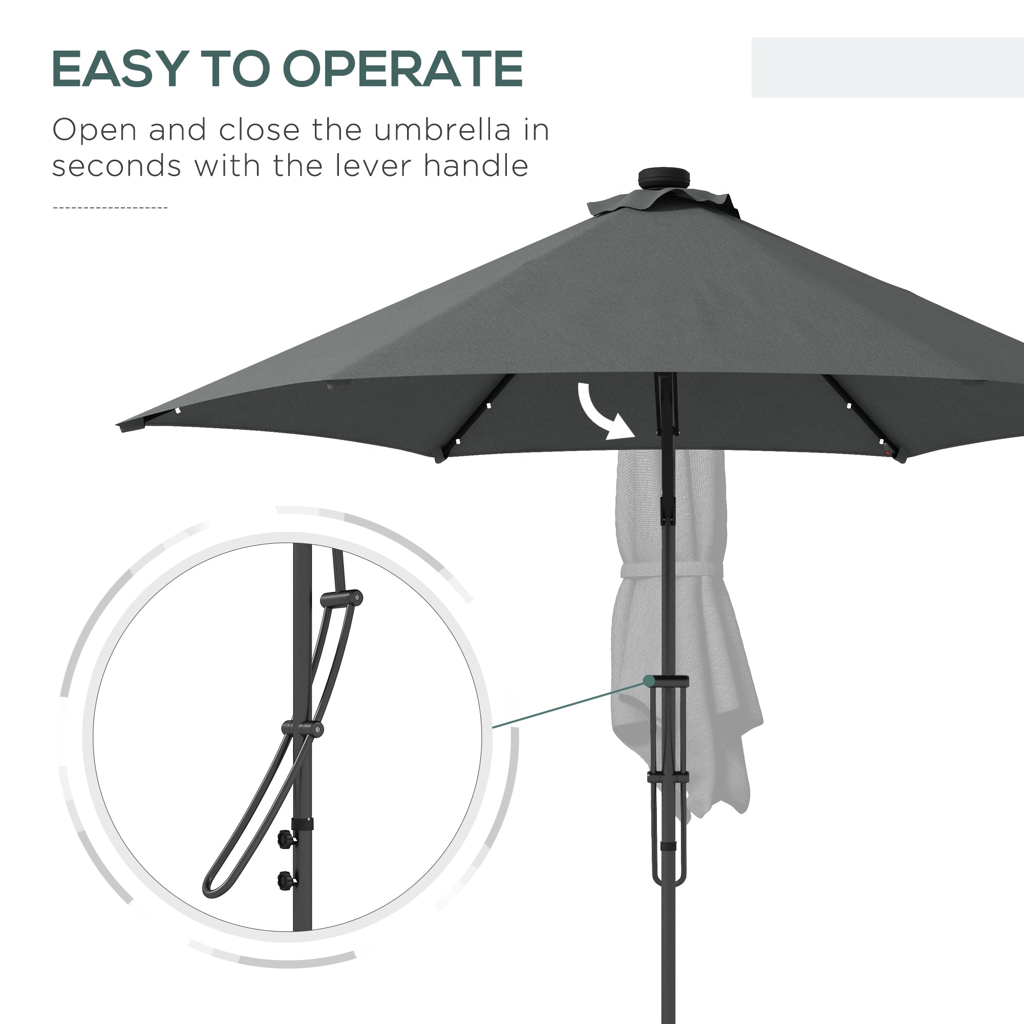 Outsunny 3m LED Parasol Umbrella, with Base and Cover - Grey - North Peak Garden Furniture