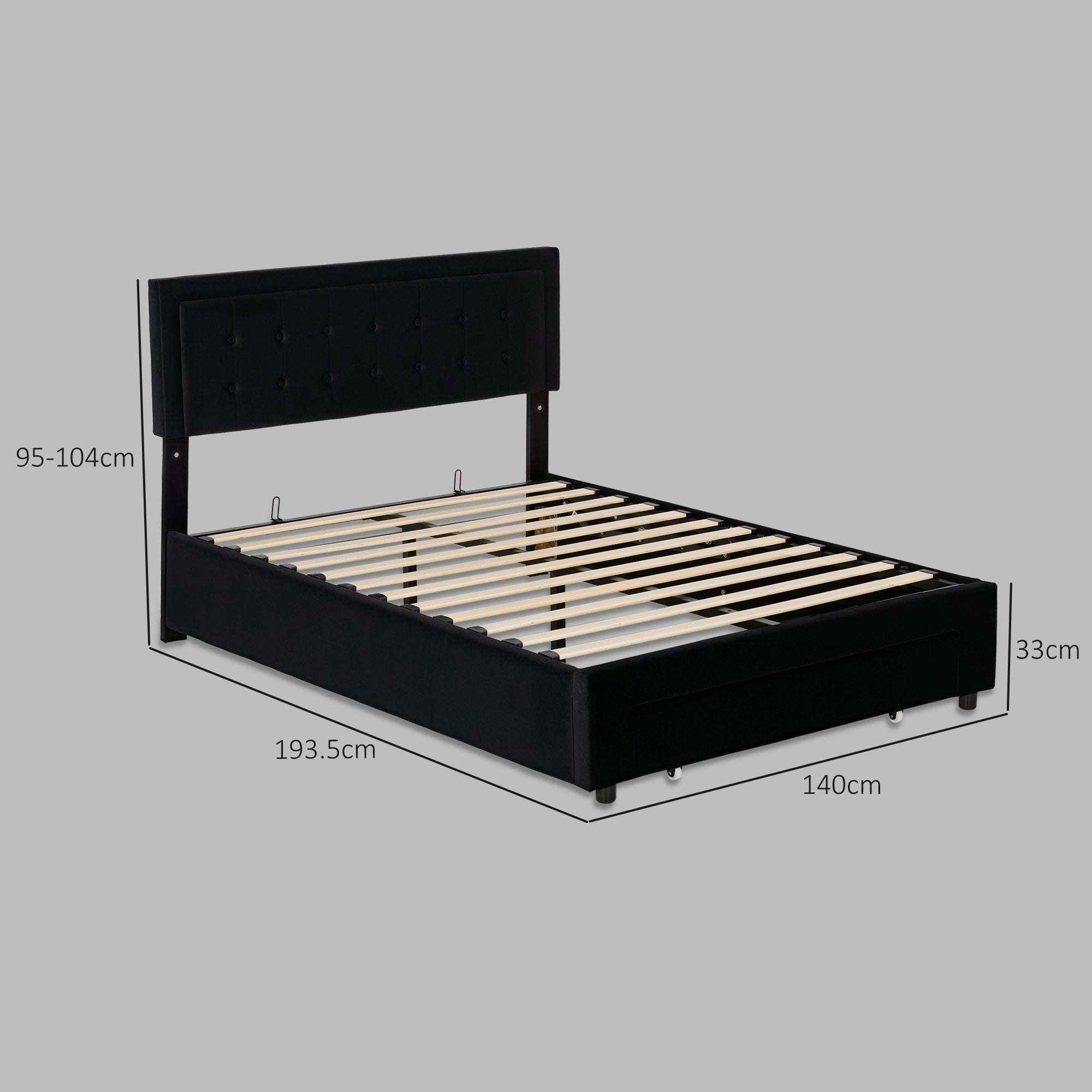 HOMCOM Double Ottoman Bed Frame, with Front Drawer - Black