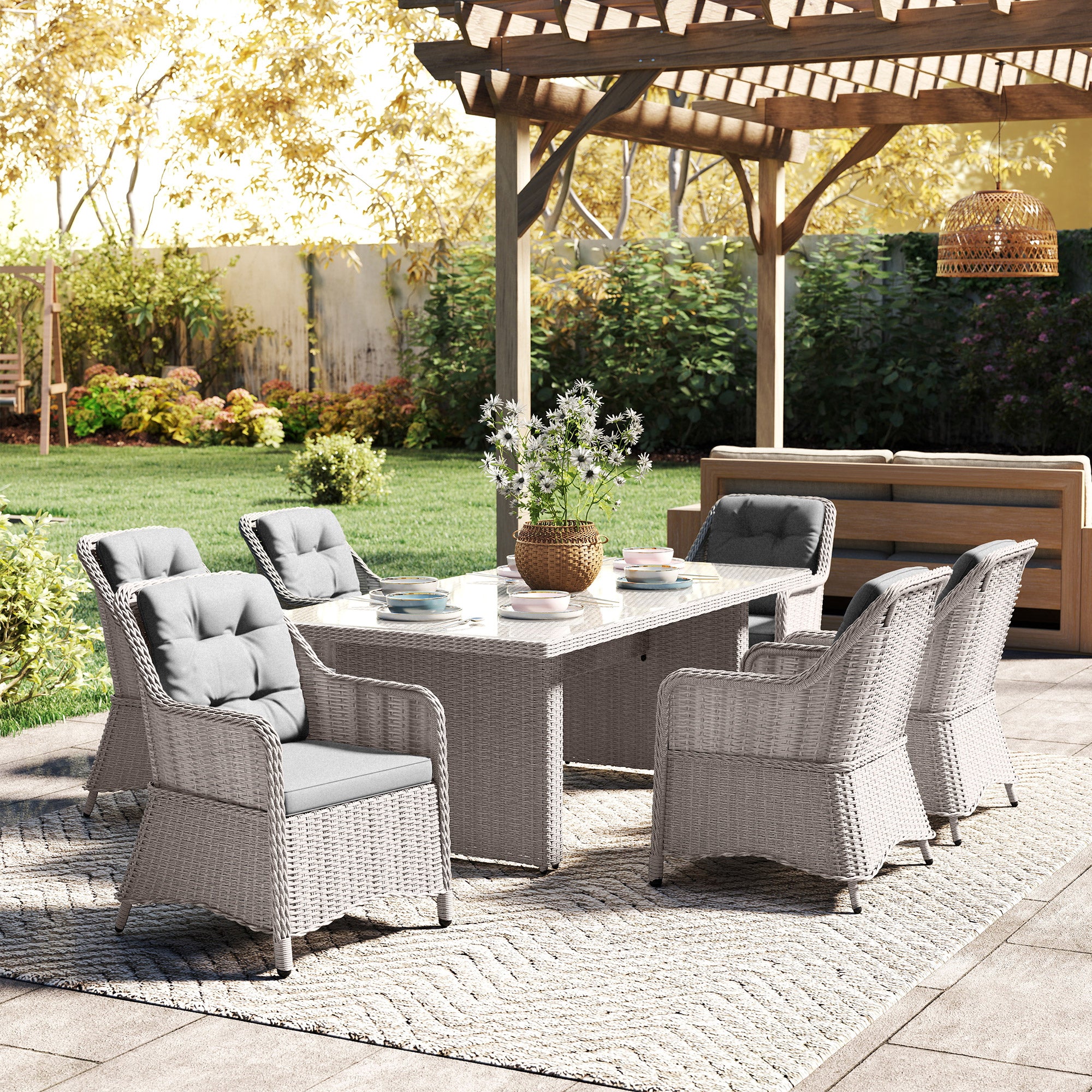 Outsunny Seven-Piece Rattan Dining Set - Mixed Grey
